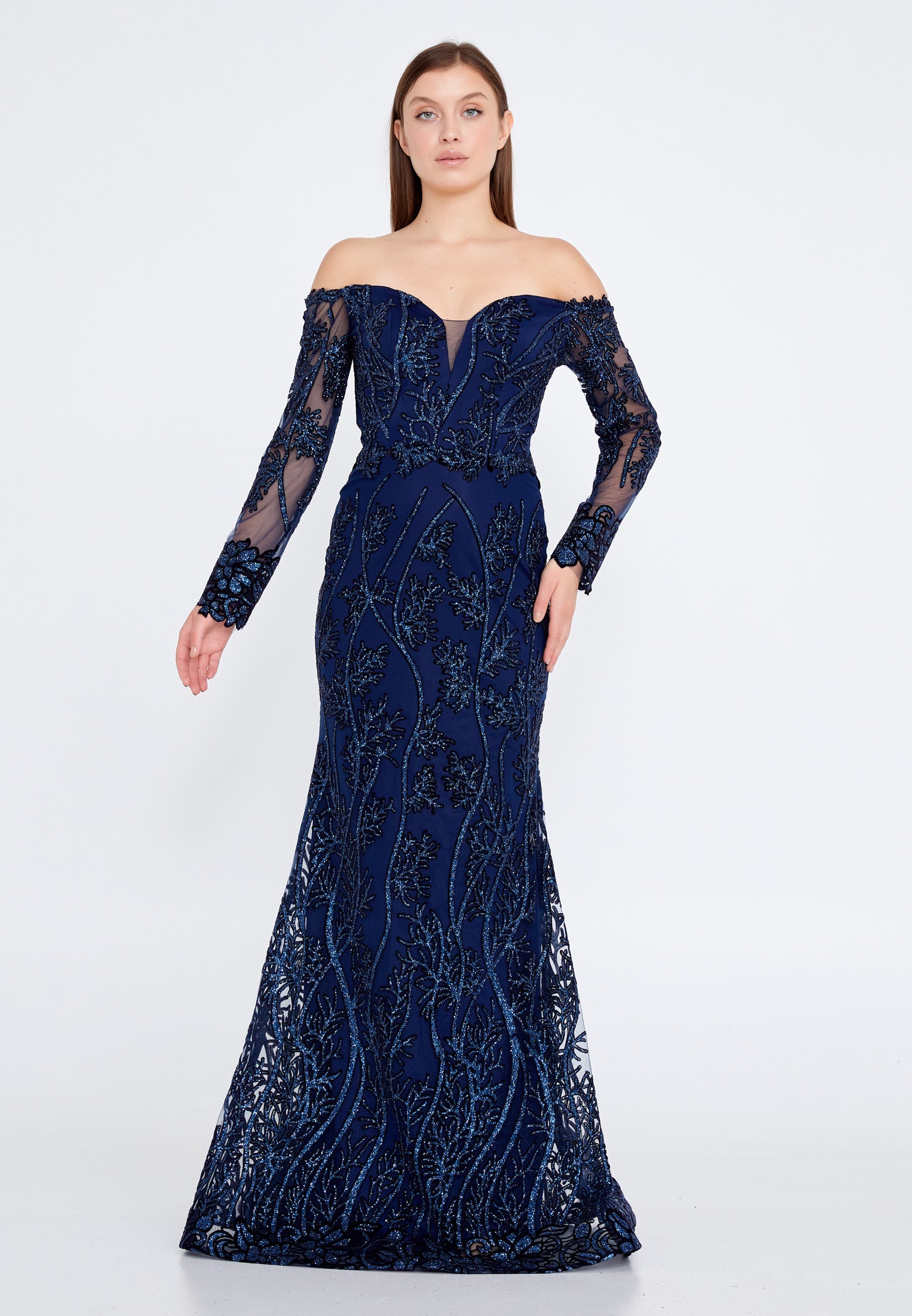 Off Shoulder Maxi Tulle Mermaid Regular Evening Dress rmn3090