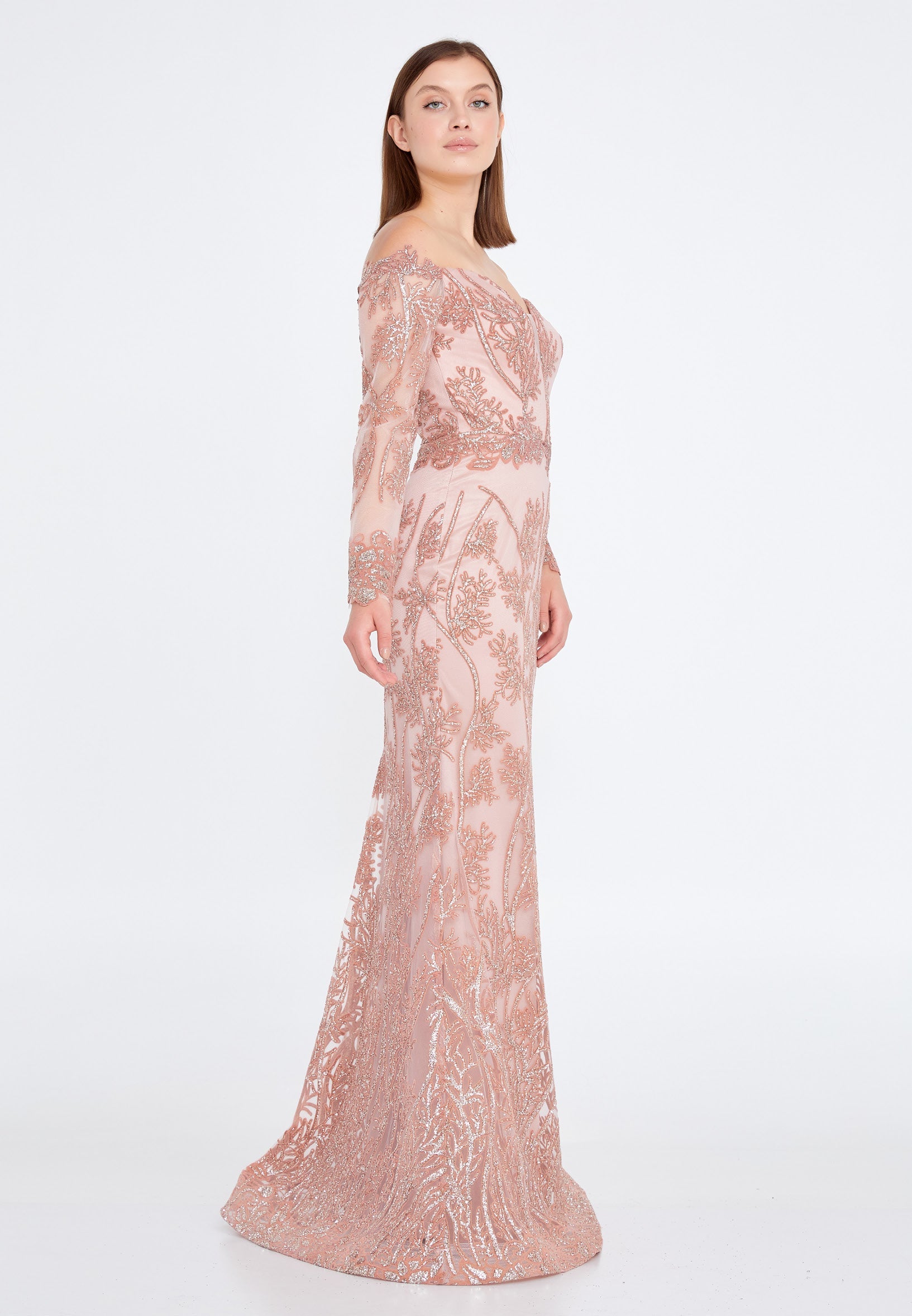 Off Shoulder Maxi Tulle Mermaid Regular Evening Dress rmn3090