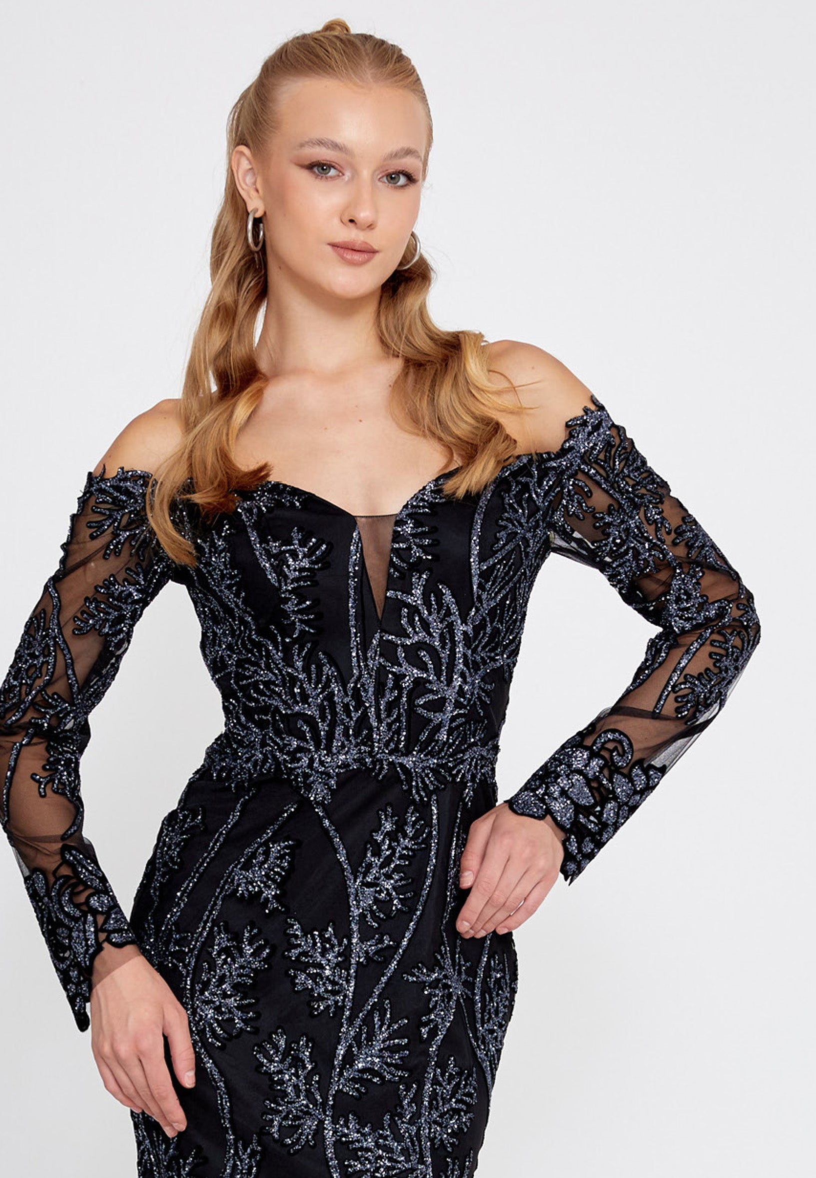 Off Shoulder Maxi Tulle Mermaid Regular Evening Dress rmn3090