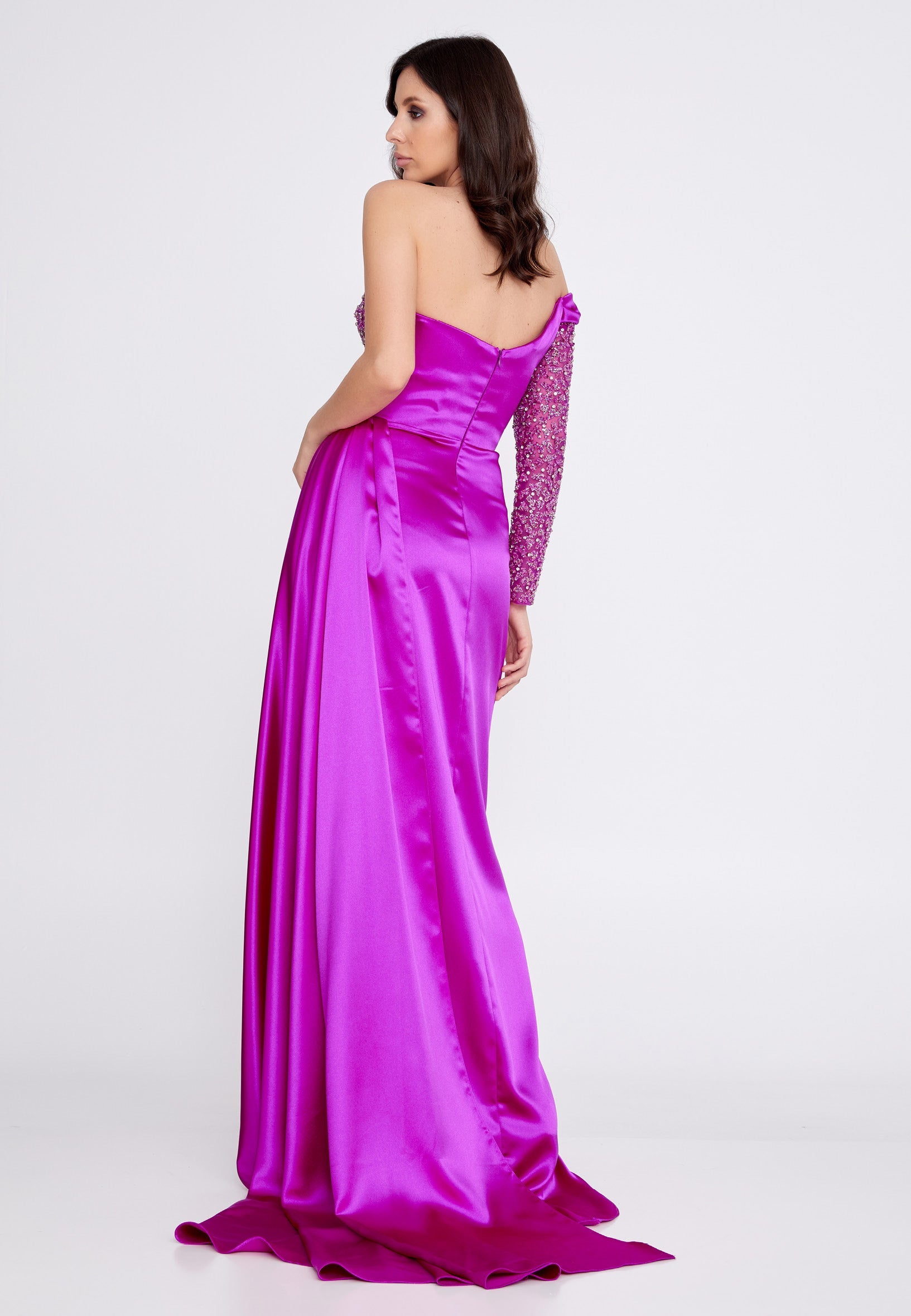 One Shoulder Maxi Satin Column Regular Wedding Guest Dress aln1501