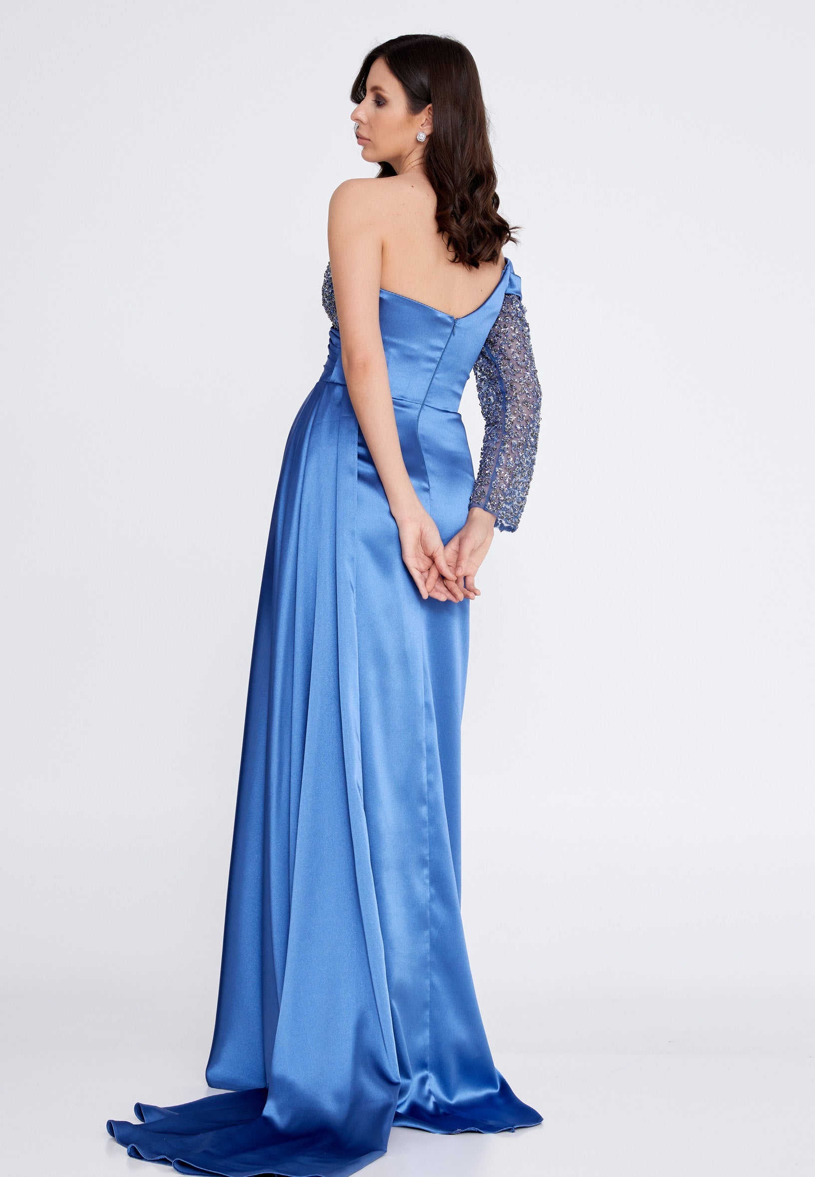 One Shoulder Maxi Satin Column Regular Wedding Guest Dress aln1501