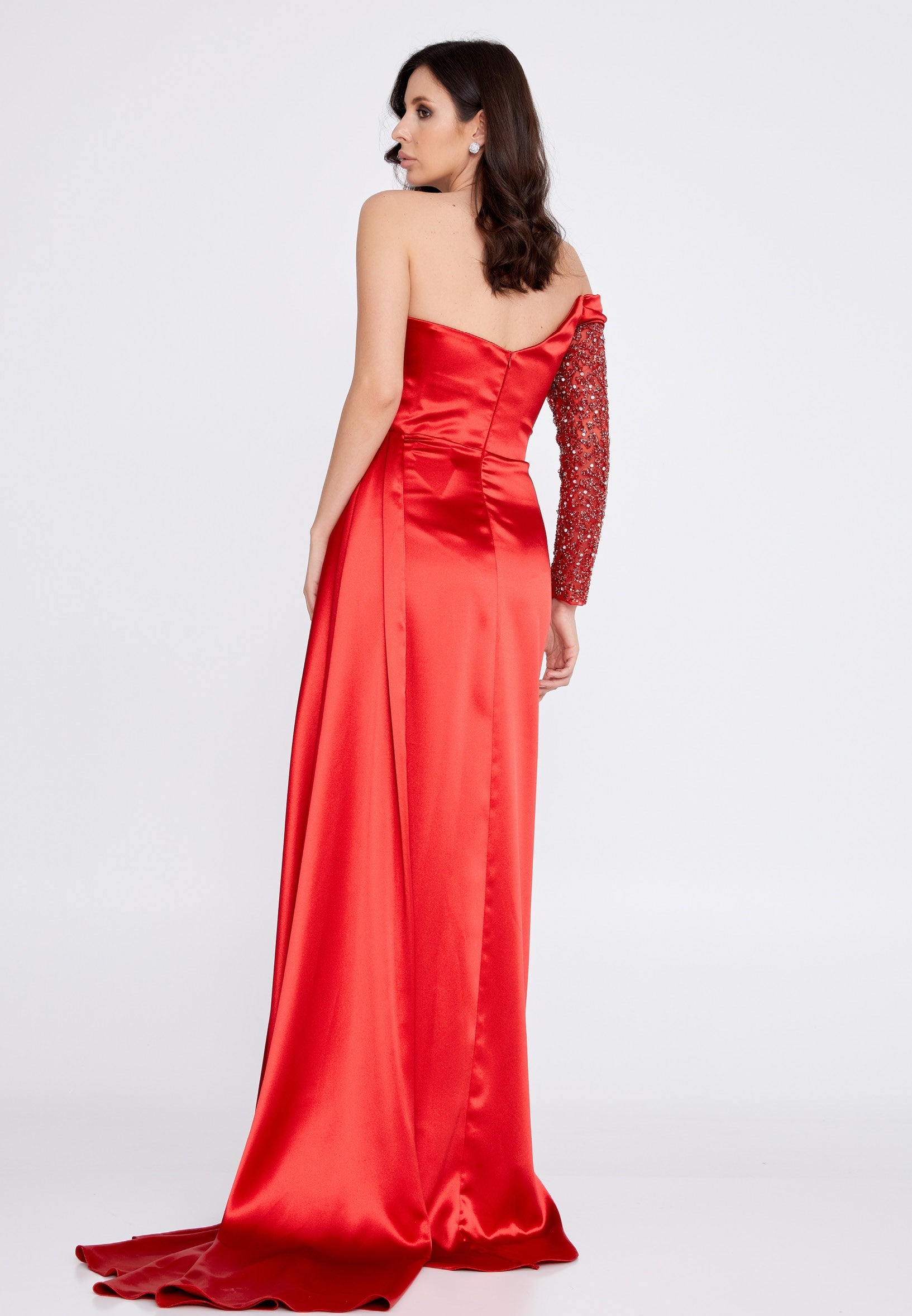 One Shoulder Maxi Satin Column Regular Wedding Guest Dress aln1501
