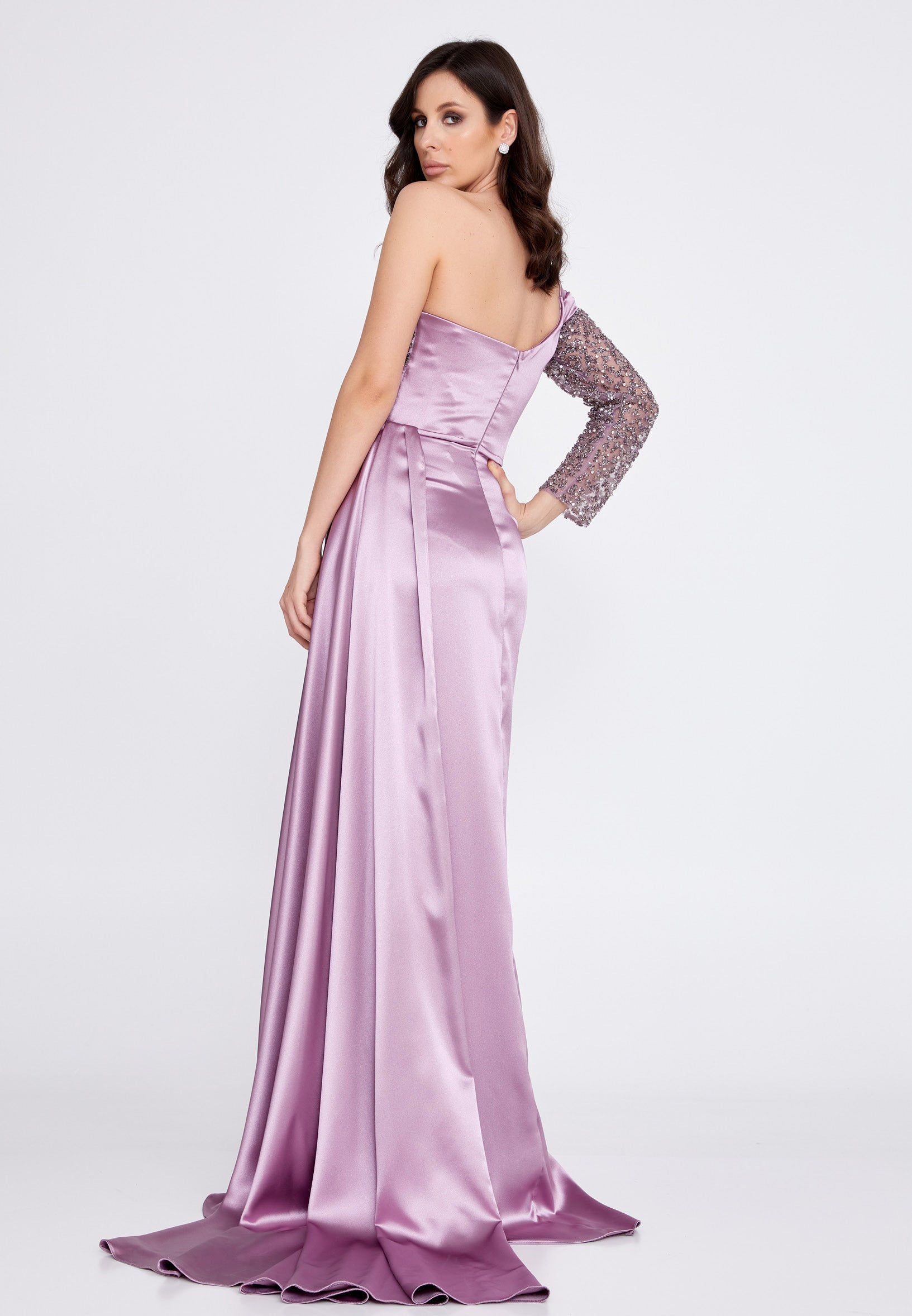 One Shoulder Maxi Satin Column Regular Wedding Guest Dress aln1501