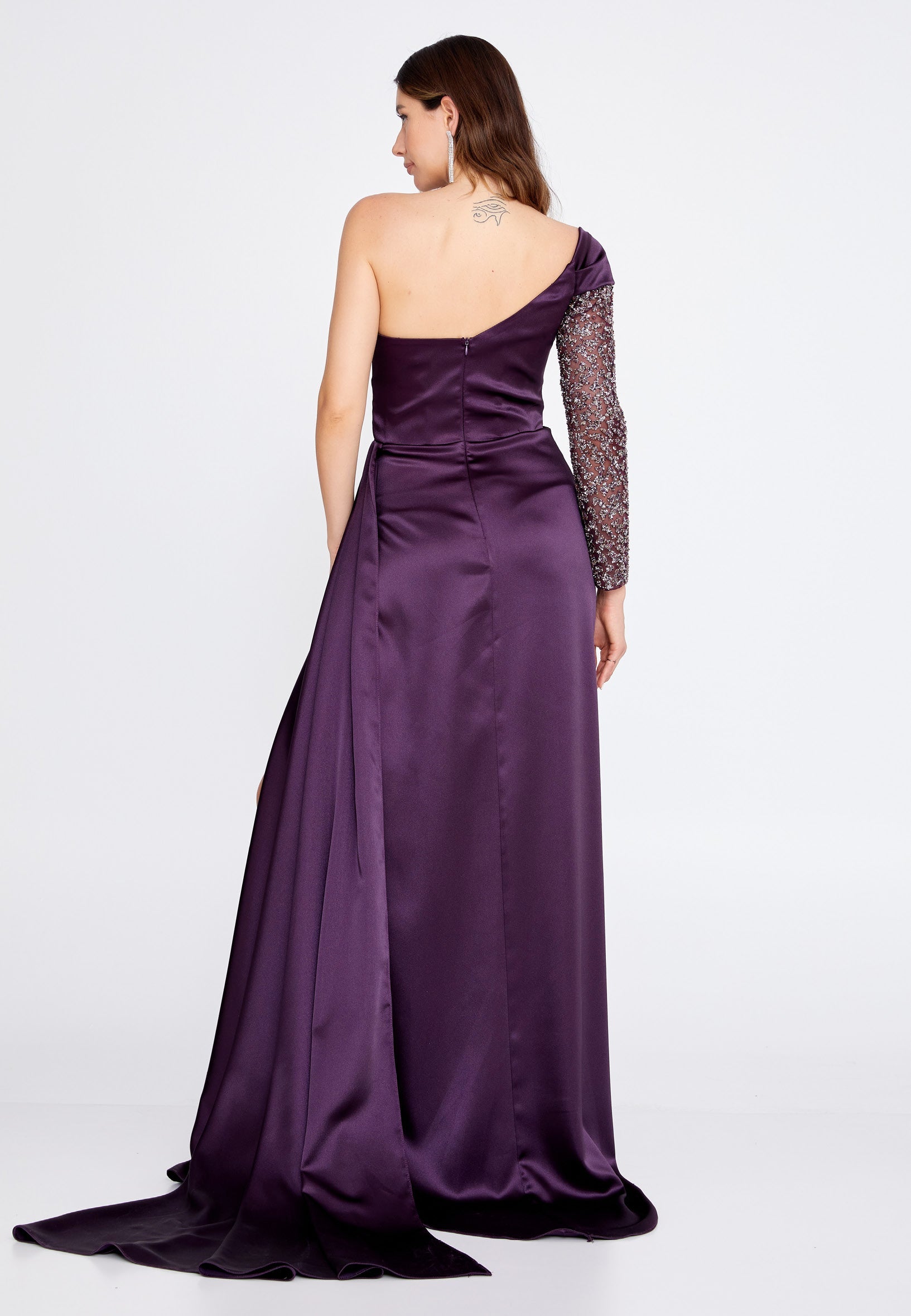 One Shoulder Maxi Satin Column Regular Wedding Guest Dress aln1501