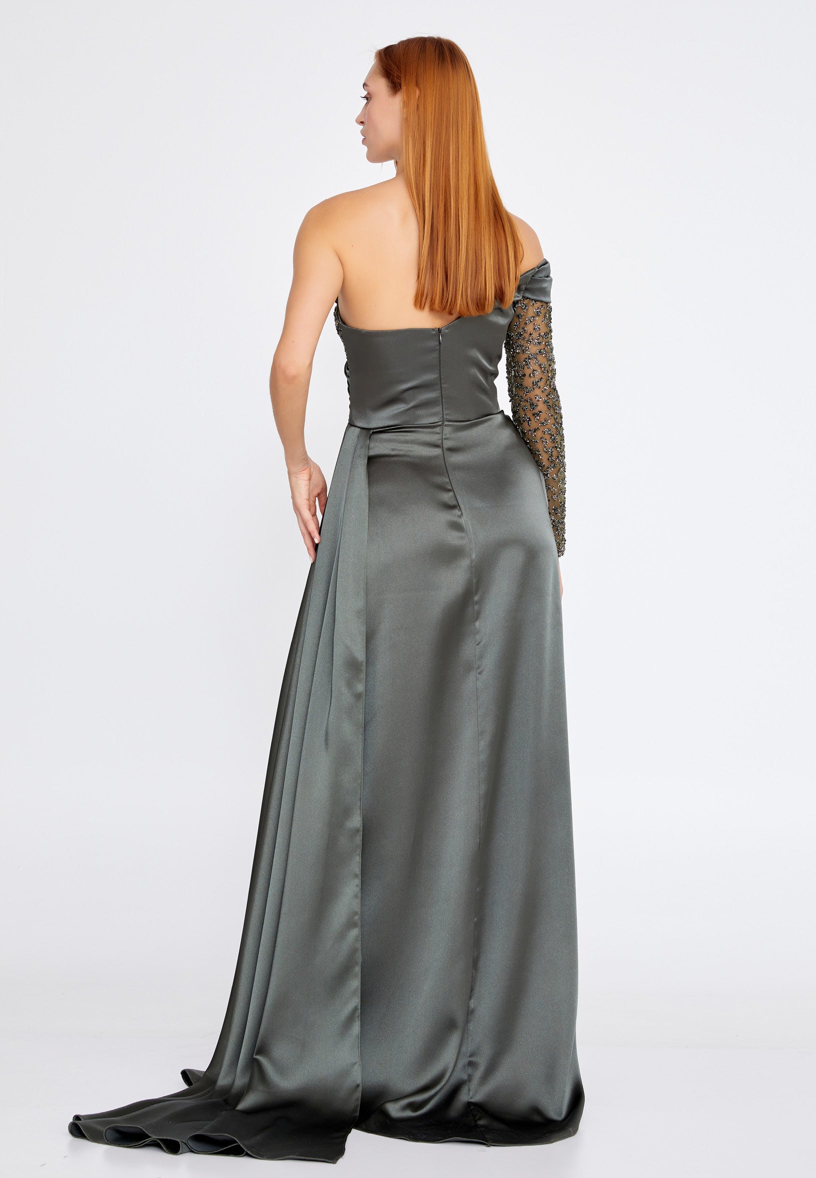 One Shoulder Maxi Satin Column Regular Wedding Guest Dress aln1501