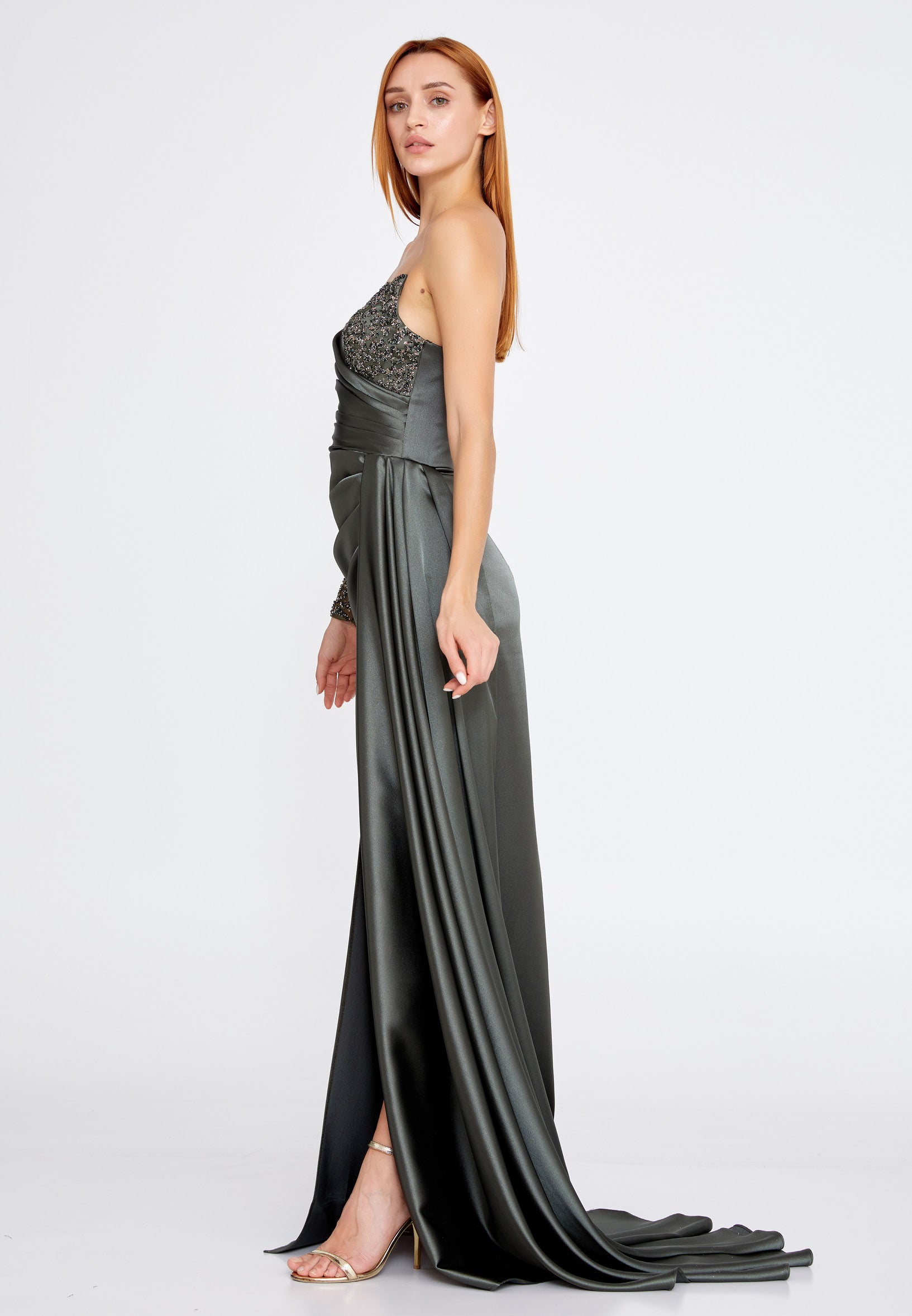 One Shoulder Maxi Satin Column Regular Wedding Guest Dress aln1501