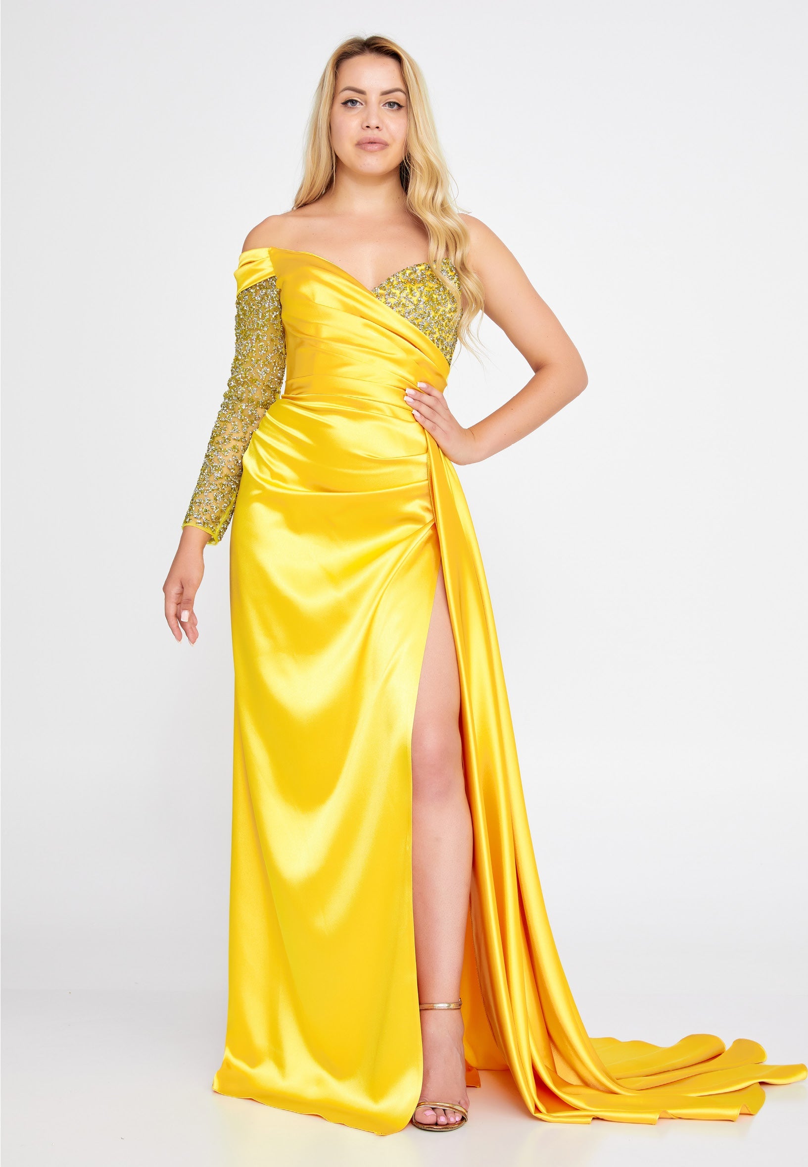 One Shoulder Maxi Satin Column Regular Wedding Guest Dress aln1501