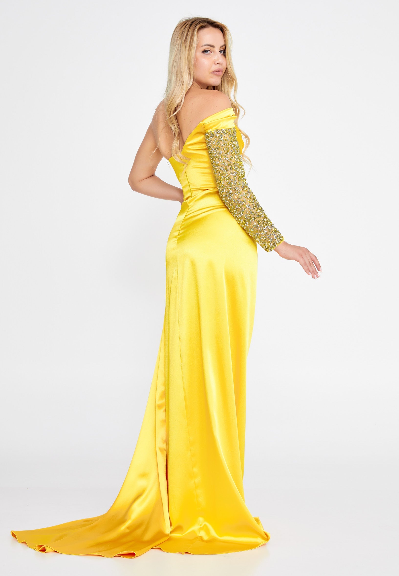 One Shoulder Maxi Satin Column Regular Wedding Guest Dress aln1501
