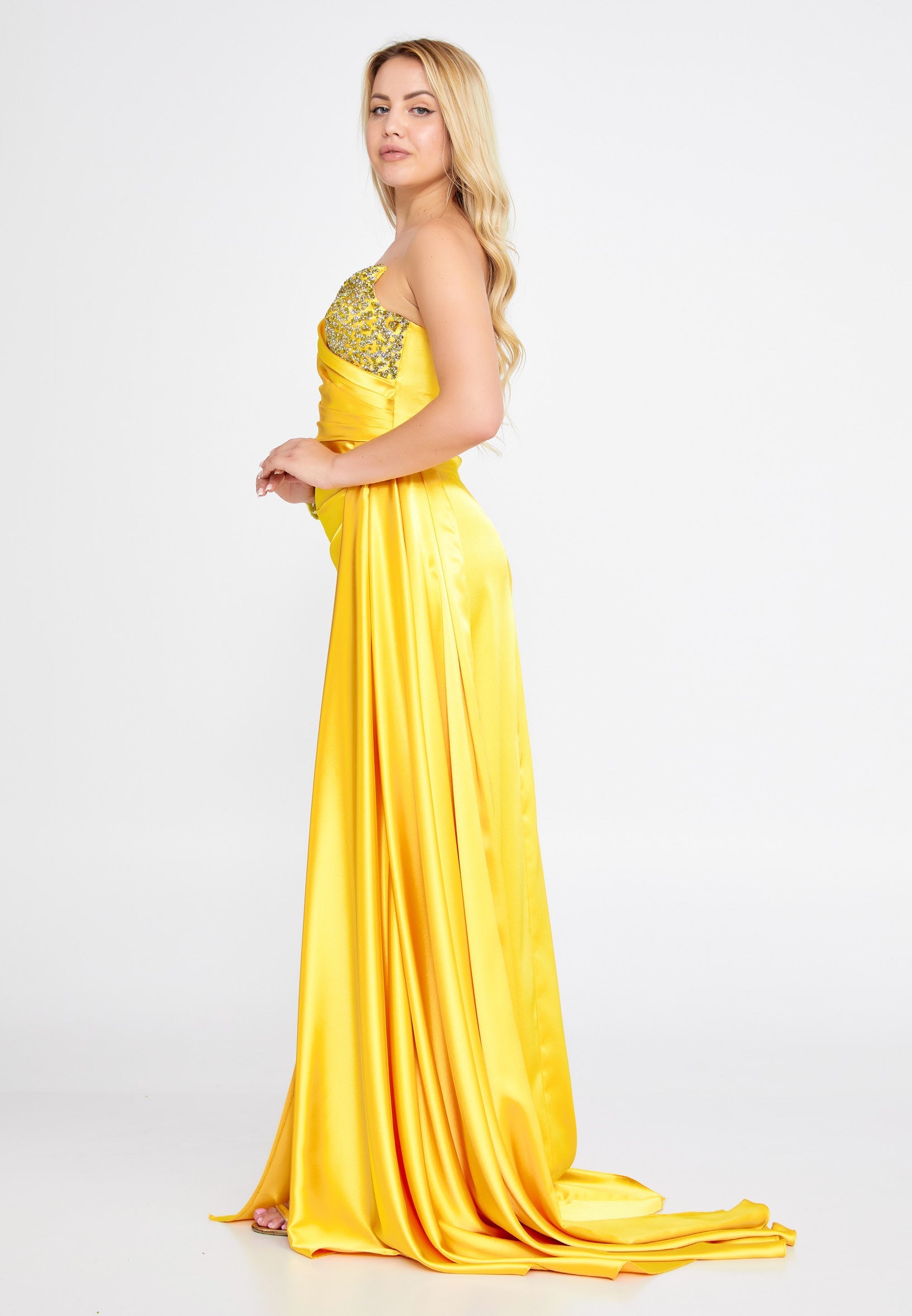 One Shoulder Maxi Satin Column Regular Wedding Guest Dress aln1501