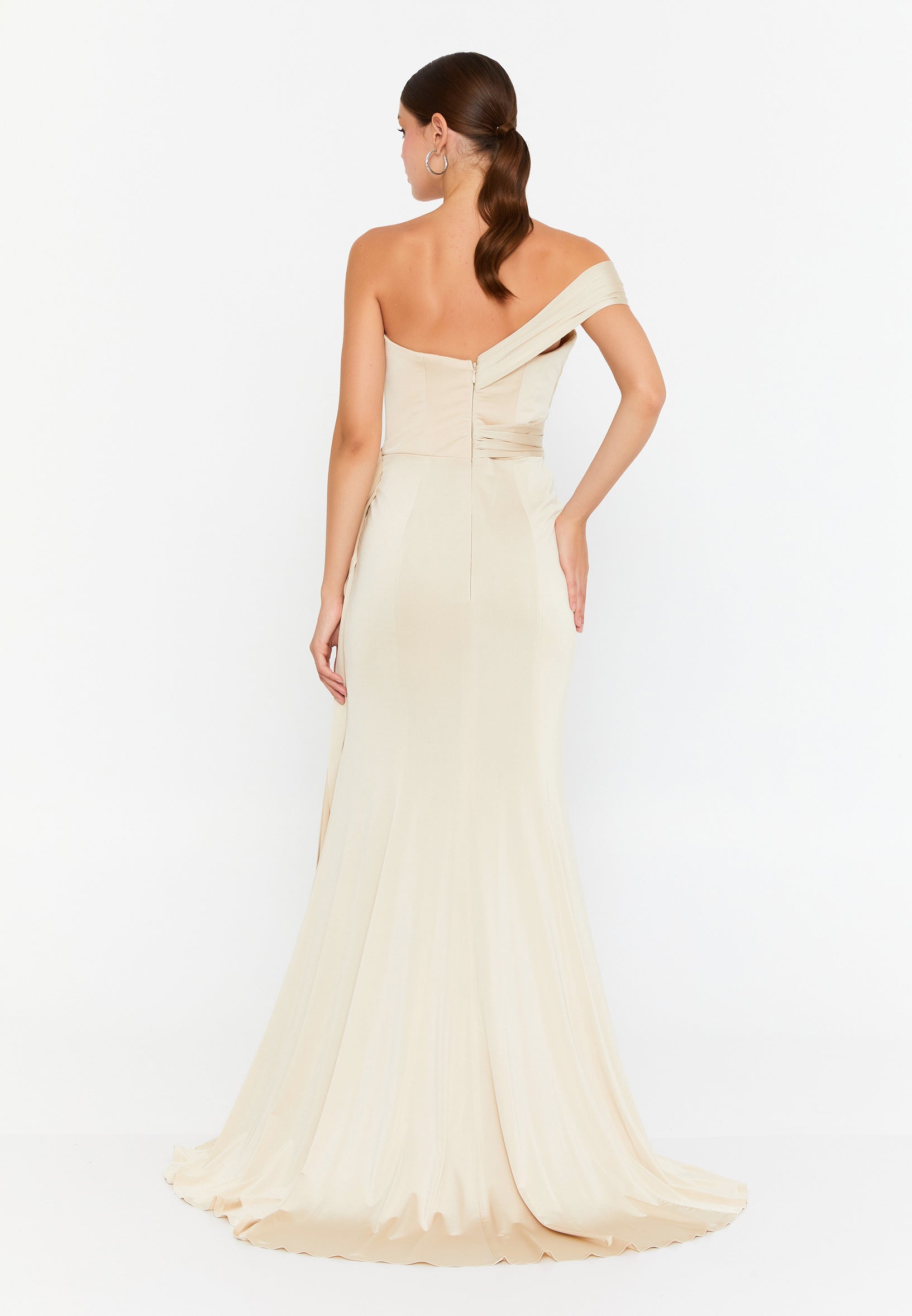 One Shoulder Maxi Lycra Mermaid Regular Wedding Guest Dress omn409