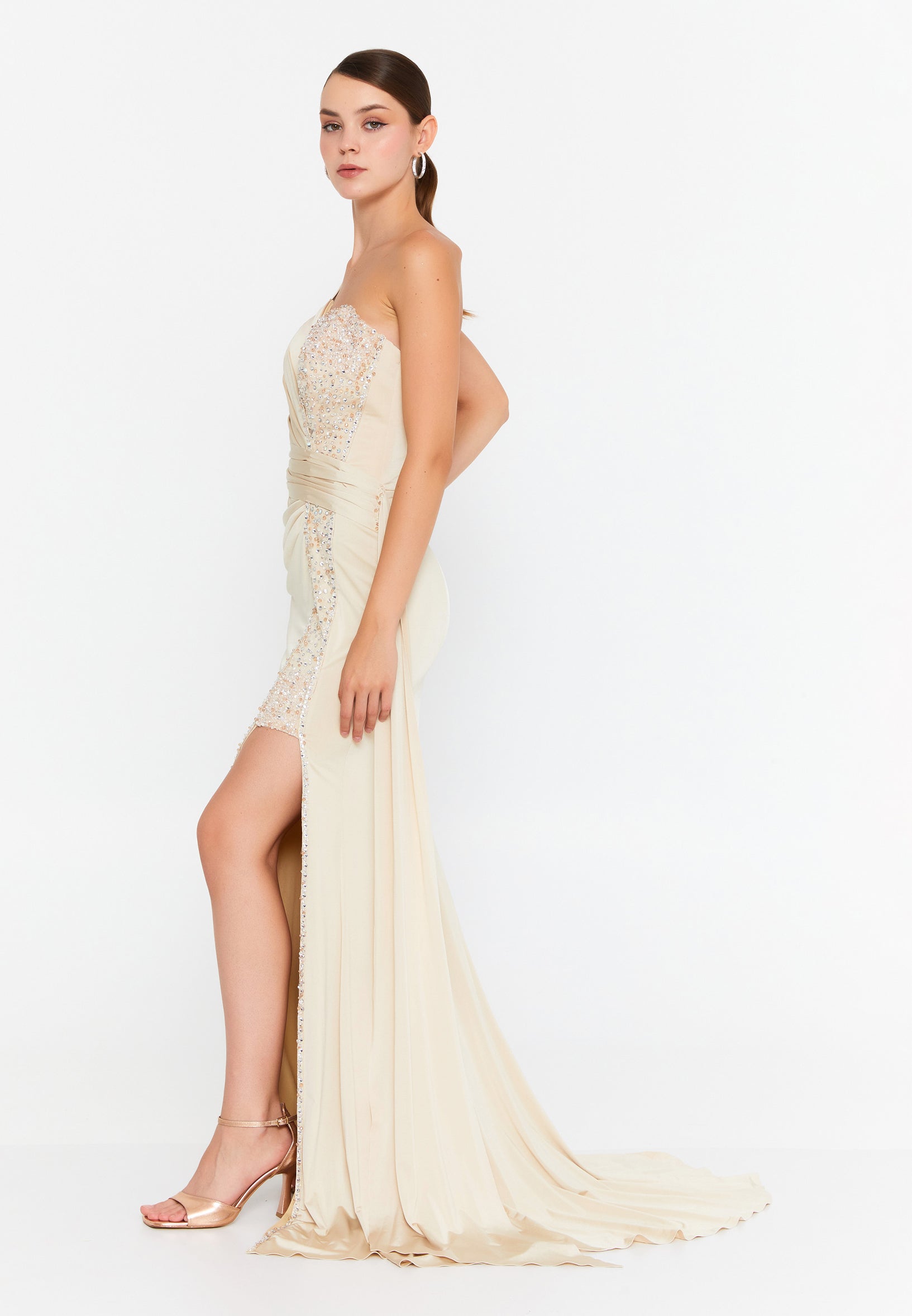 One Shoulder Maxi Lycra Mermaid Regular Wedding Guest Dress omn409
