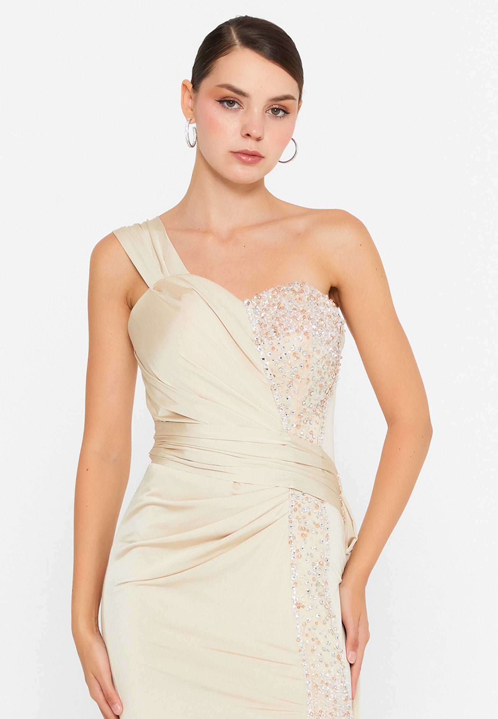 One Shoulder Maxi Lycra Mermaid Regular Wedding Guest Dress omn409
