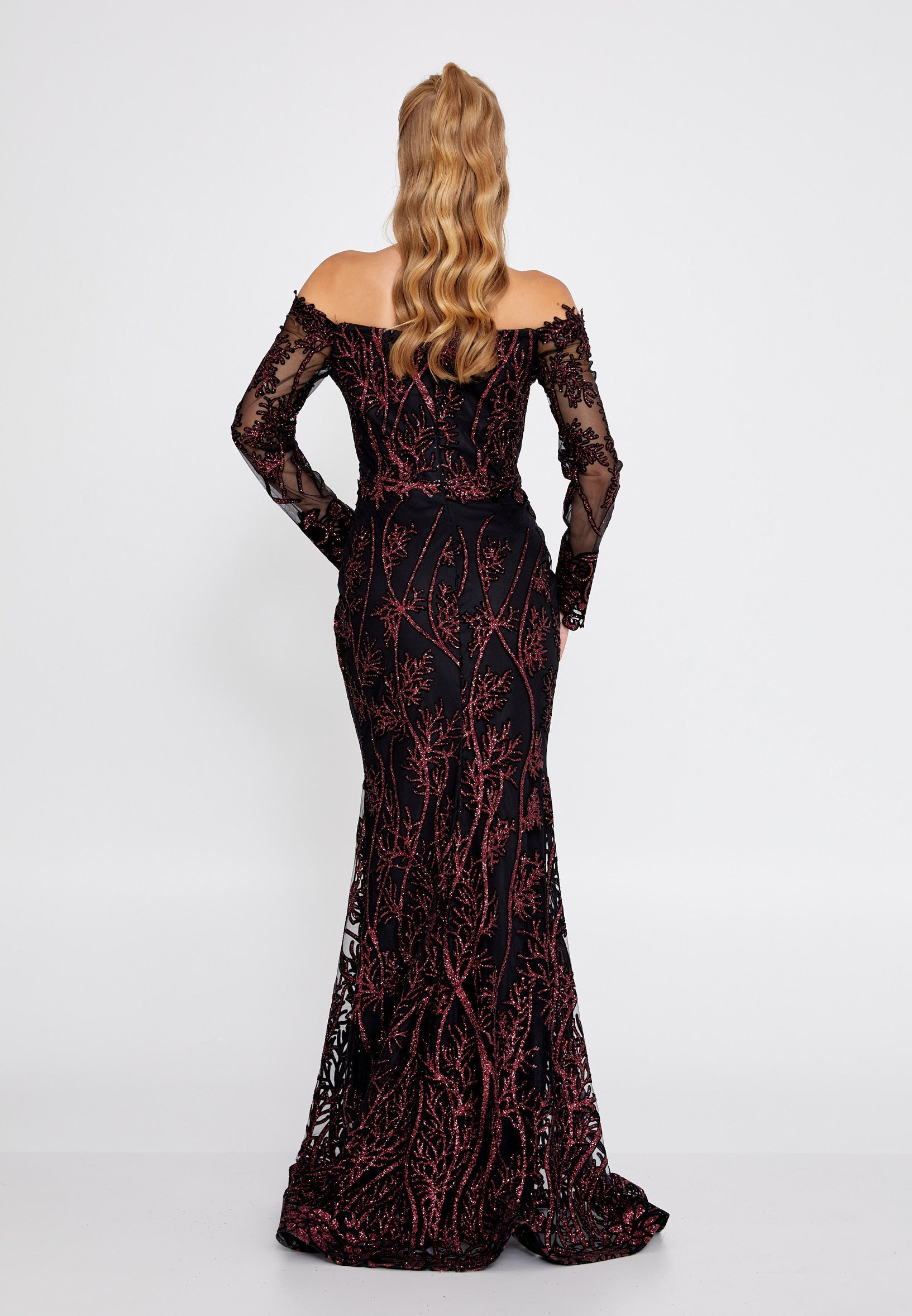 Off Shoulder Maxi Tulle Mermaid Regular Evening Dress rmn3090