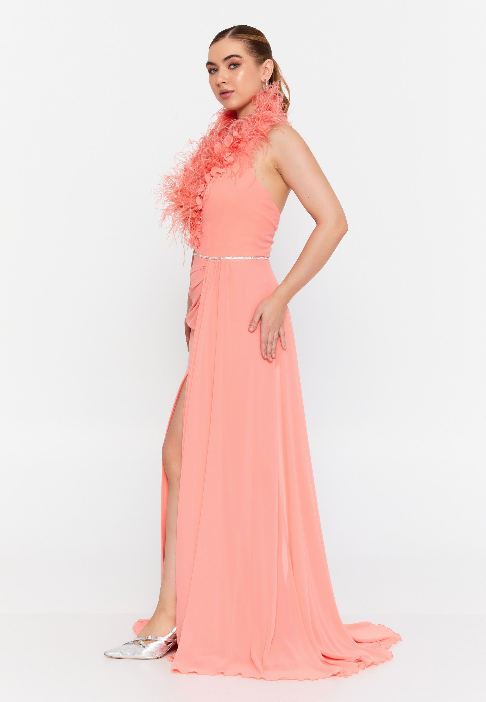 Sleeveless Maxi Chiffon Mermaid Regular Wedding Guest Dress omn040
