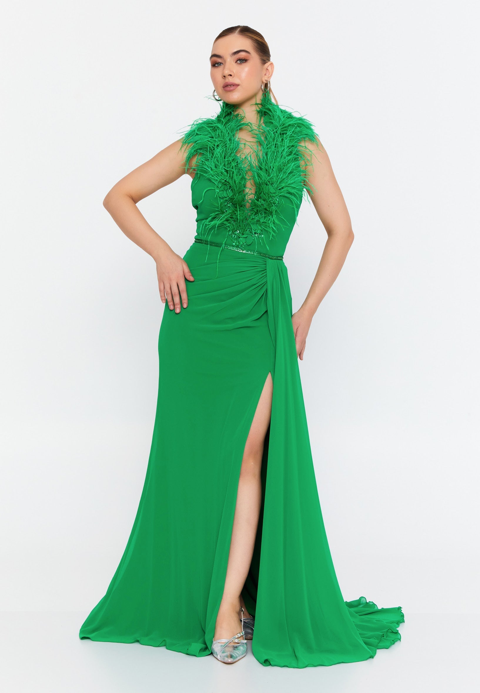 Sleeveless Maxi Chiffon Mermaid Regular Wedding Guest Dress omn040