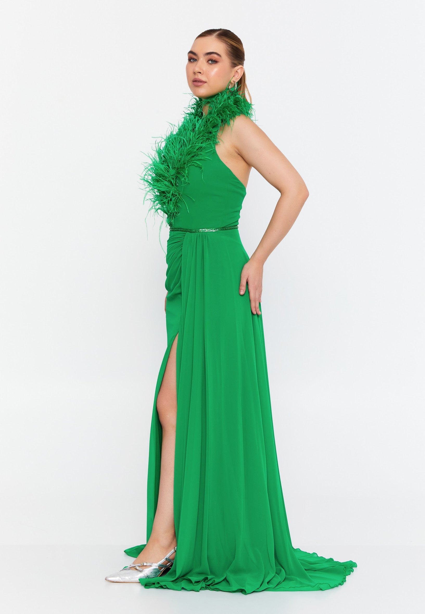Sleeveless Maxi Chiffon Mermaid Regular Wedding Guest Dress omn040
