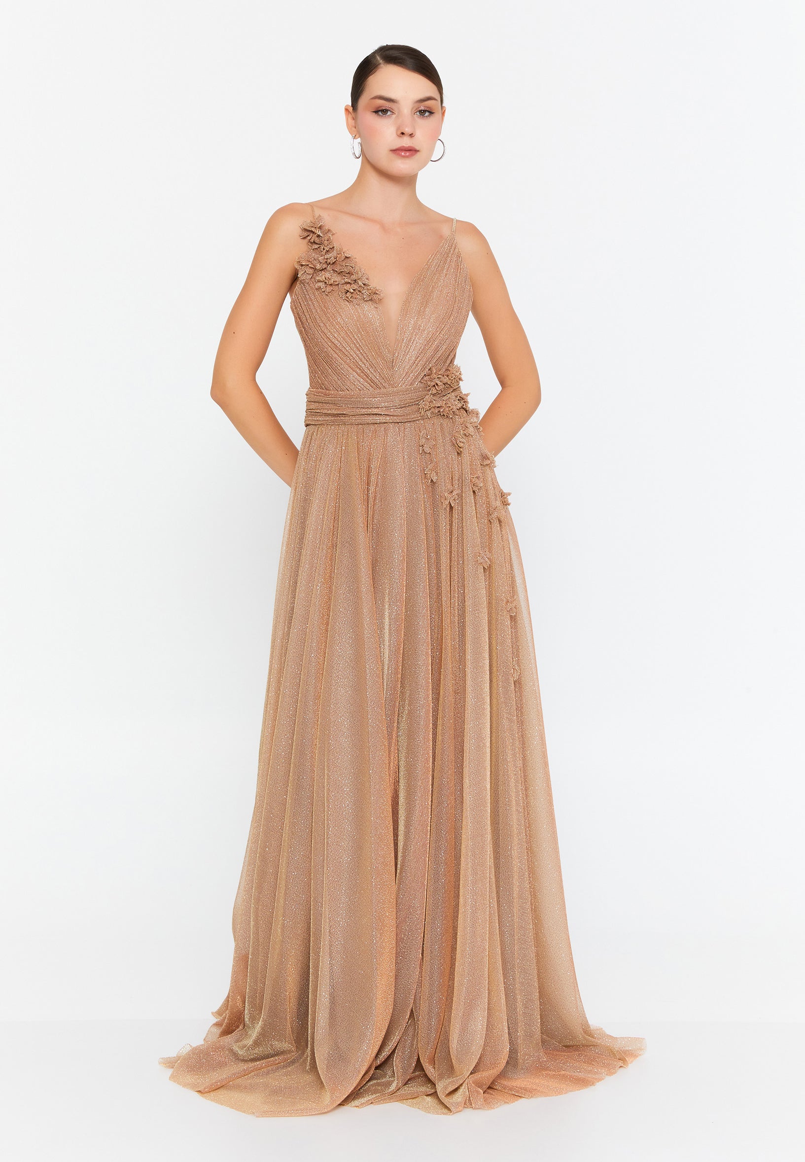 Sleeveless Maxi Tulle Column Regular Wedding Guest Dress prl047