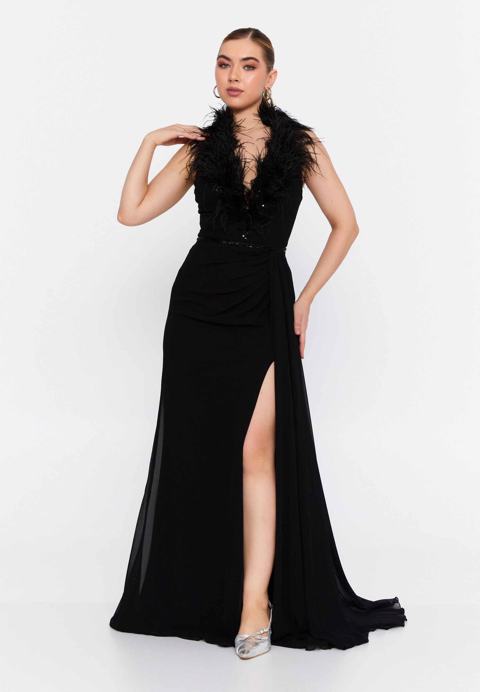 Sleeveless Maxi Chiffon Mermaid Regular Wedding Guest Dress omn040