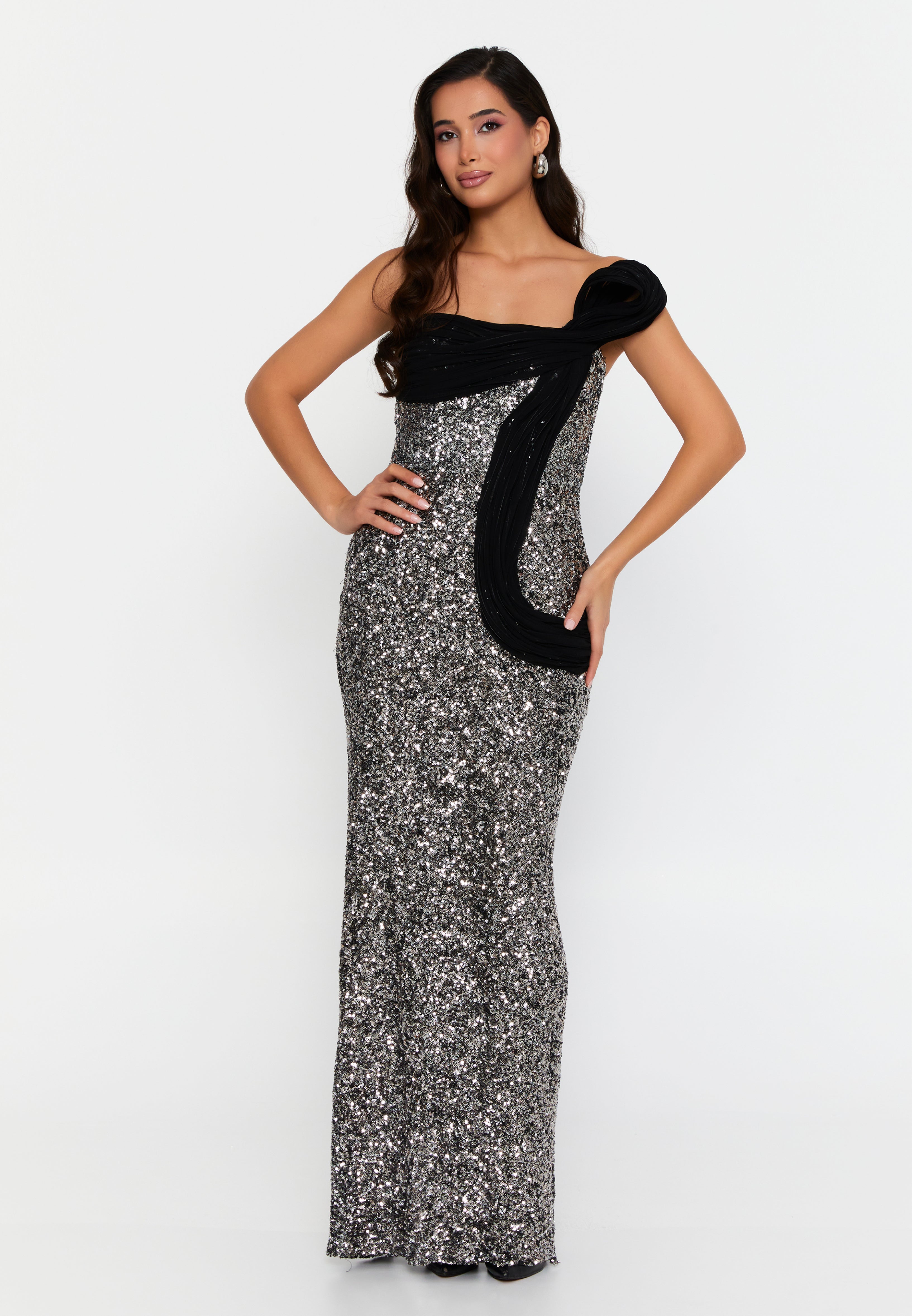 One Shoulder Maxi Sequin Mermaid Regular Wedding Guest Dress ren6268