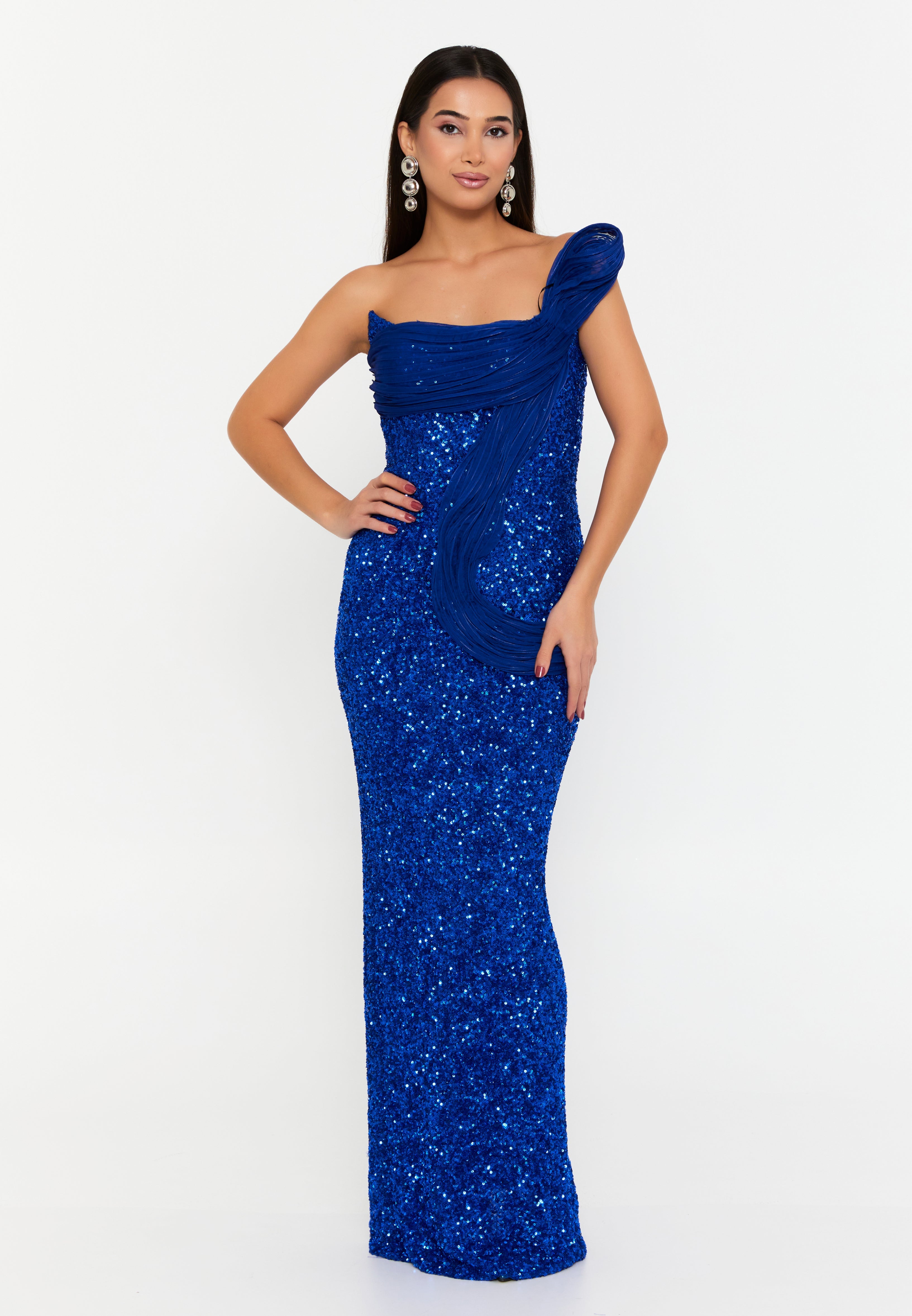 One Shoulder Maxi Sequin Mermaid Regular Wedding Guest Dress ren6268