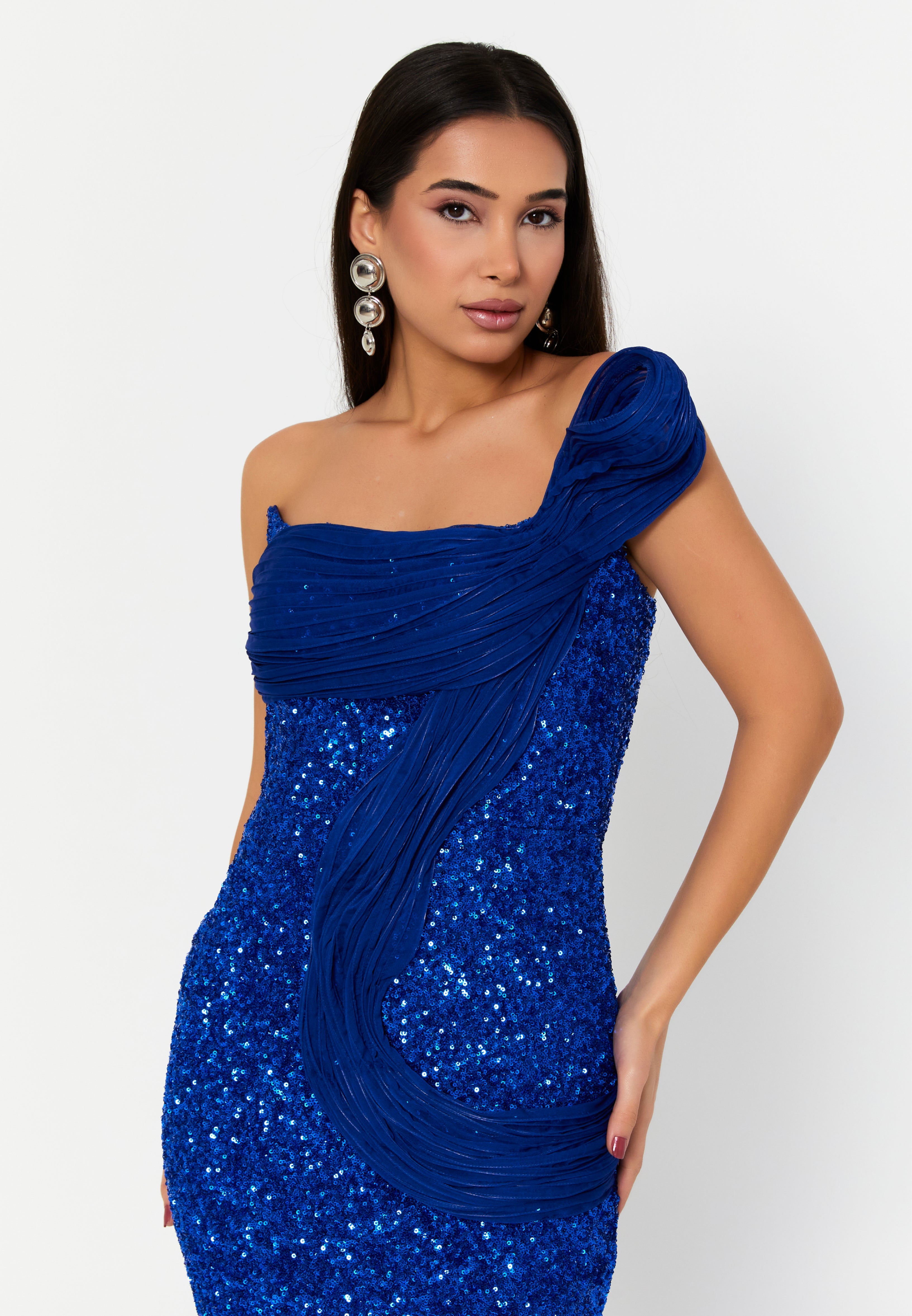 One Shoulder Maxi Sequin Mermaid Regular Wedding Guest Dress ren6268