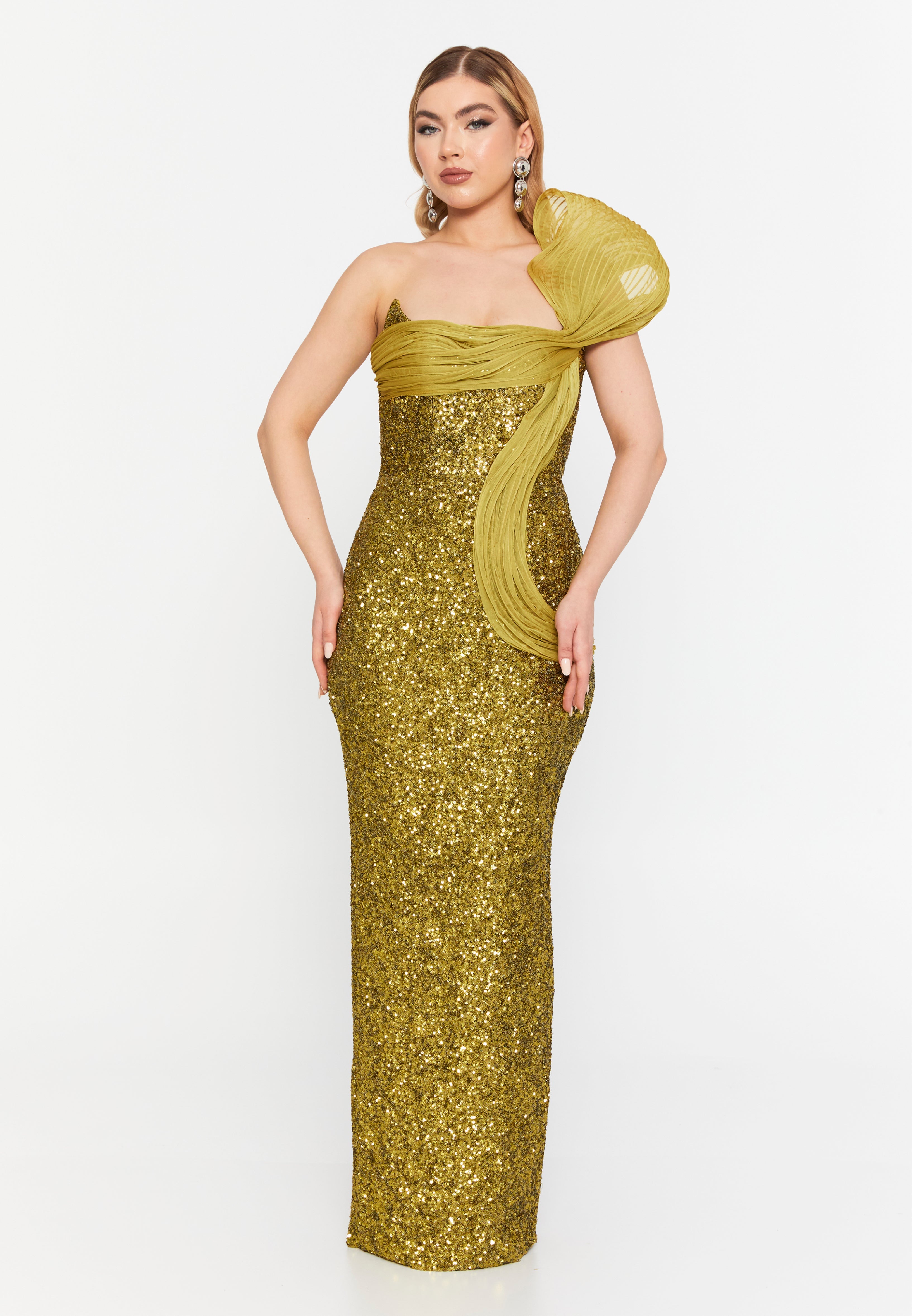 One Shoulder Maxi Sequin Mermaid Regular Wedding Guest Dress ren6268