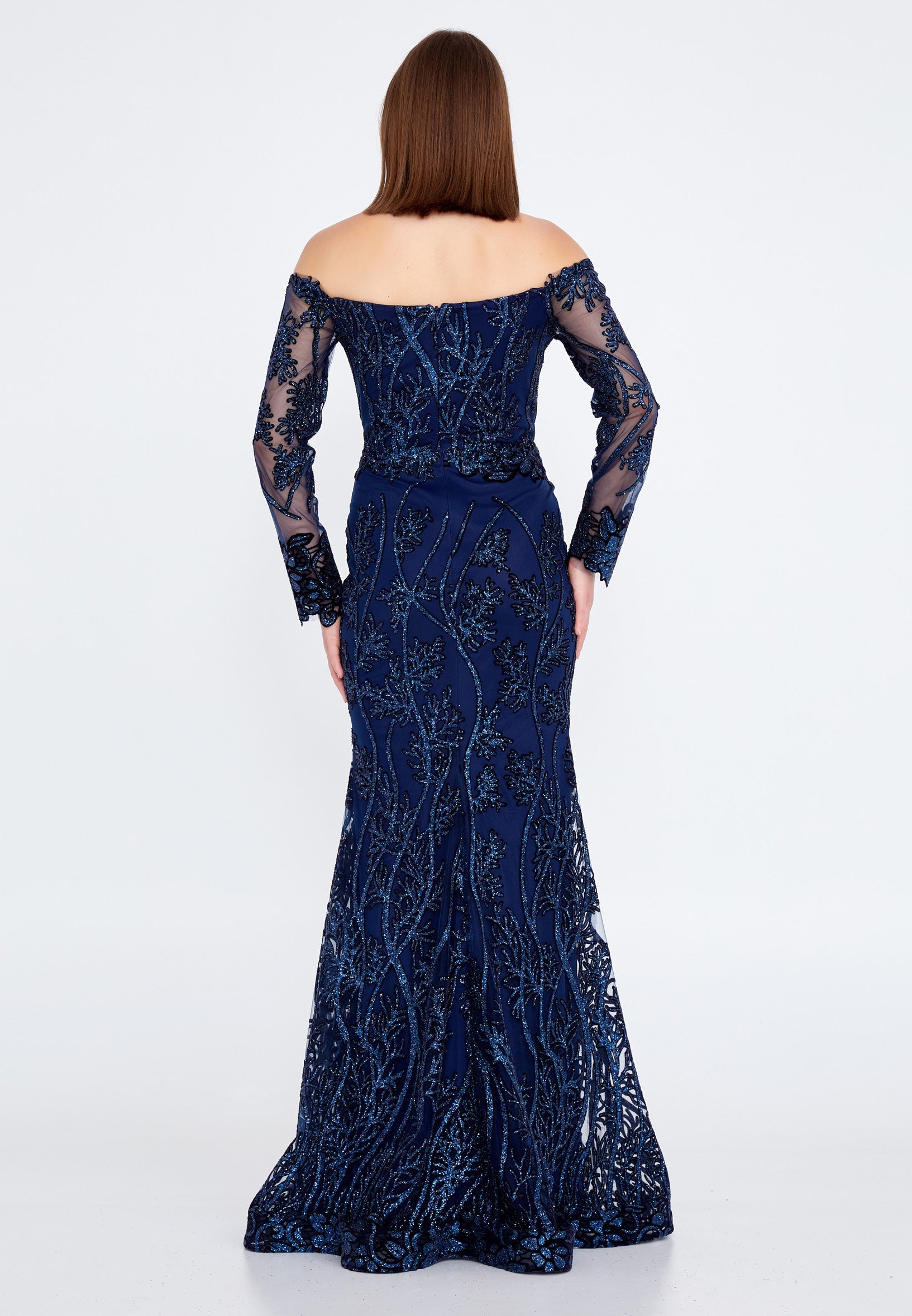 Off Shoulder Maxi Tulle Mermaid Regular Evening Dress rmn3090
