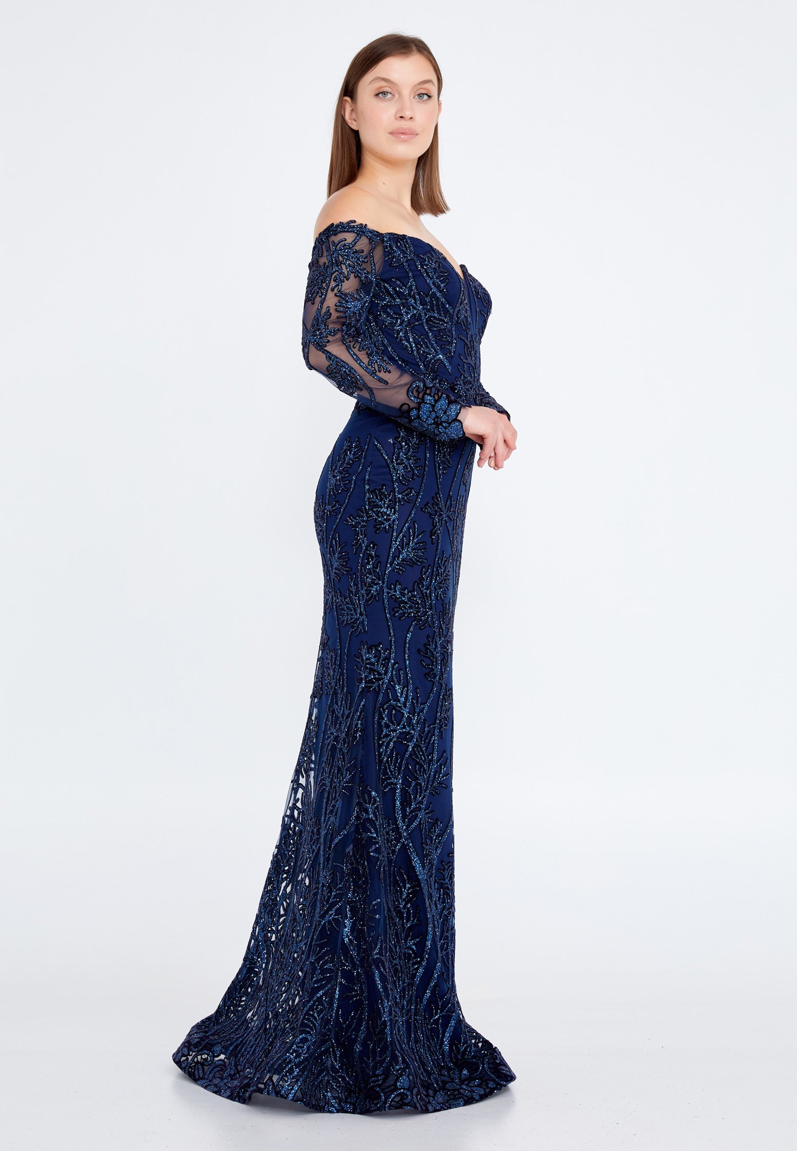 Off Shoulder Maxi Tulle Mermaid Regular Evening Dress rmn3090