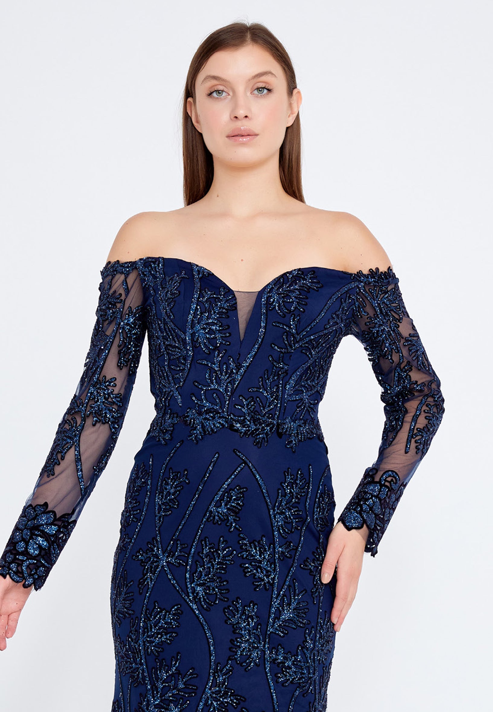 Off Shoulder Maxi Tulle Mermaid Regular Evening Dress rmn3090