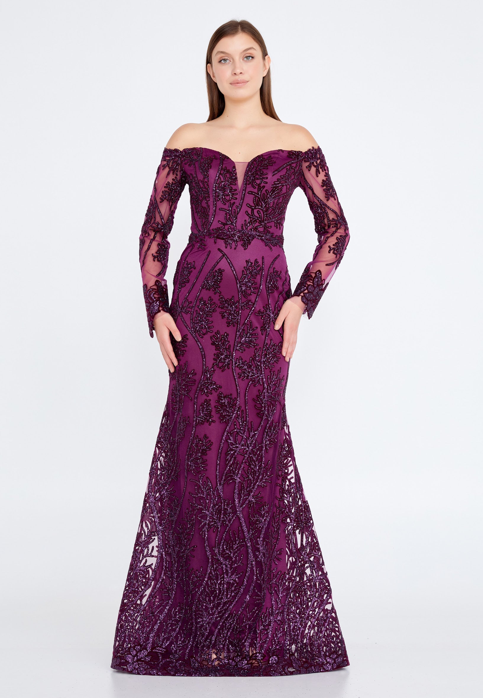 Off Shoulder Maxi Tulle Mermaid Regular Evening Dress rmn3090