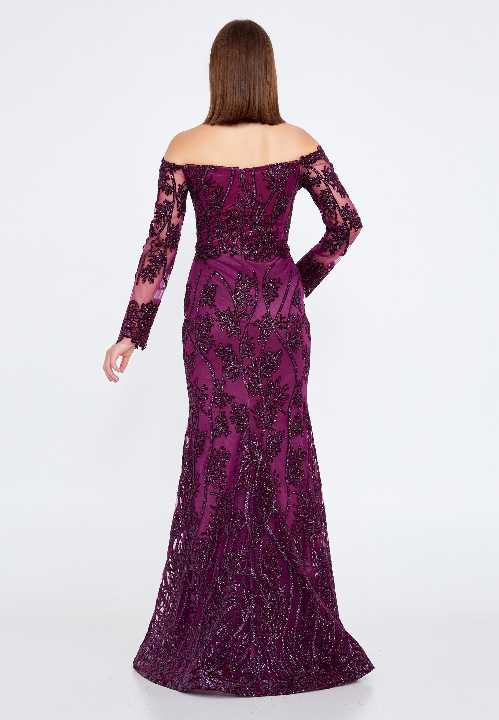 Off Shoulder Maxi Tulle Mermaid Regular Evening Dress rmn3090