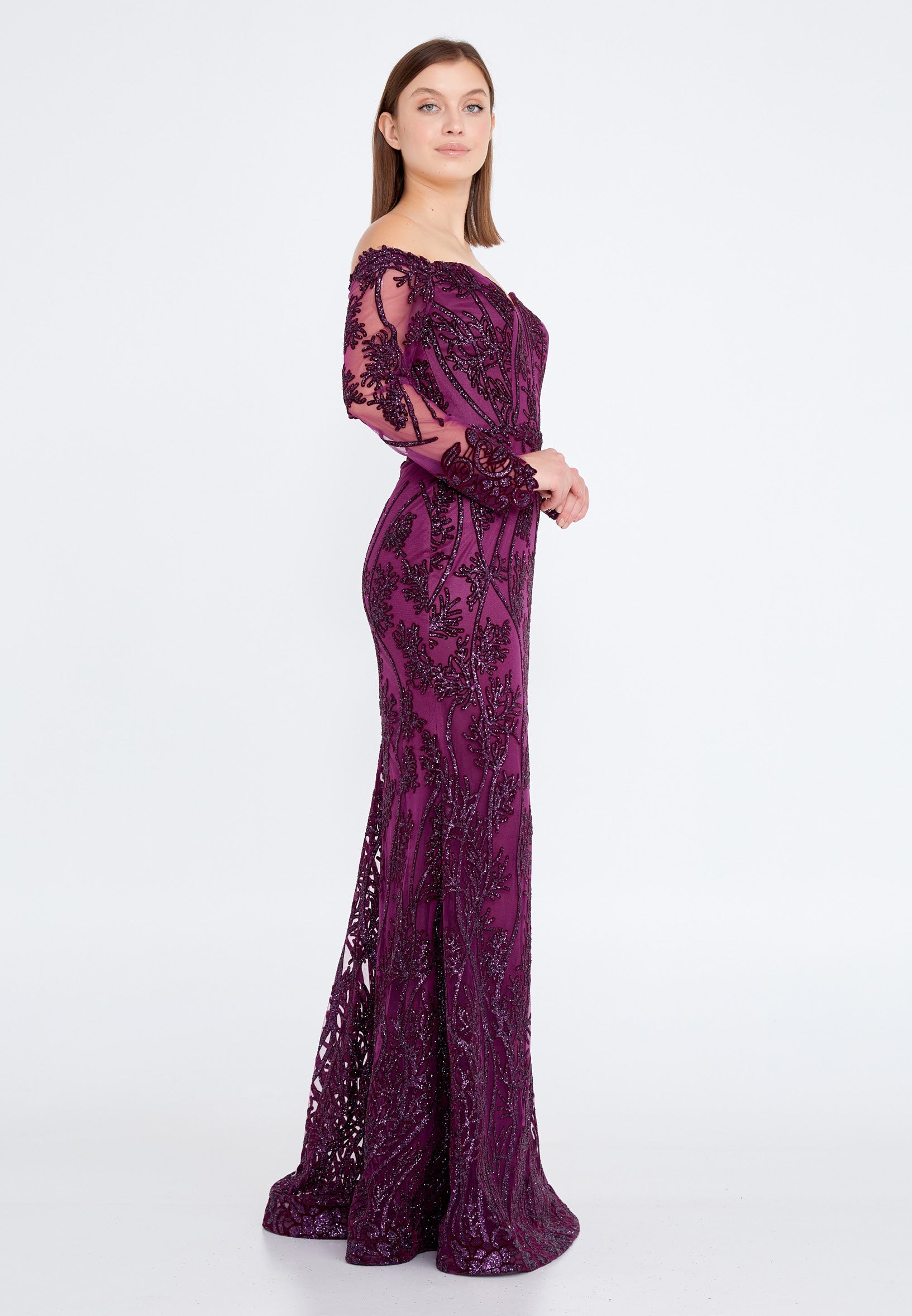 Off Shoulder Maxi Tulle Mermaid Regular Evening Dress rmn3090