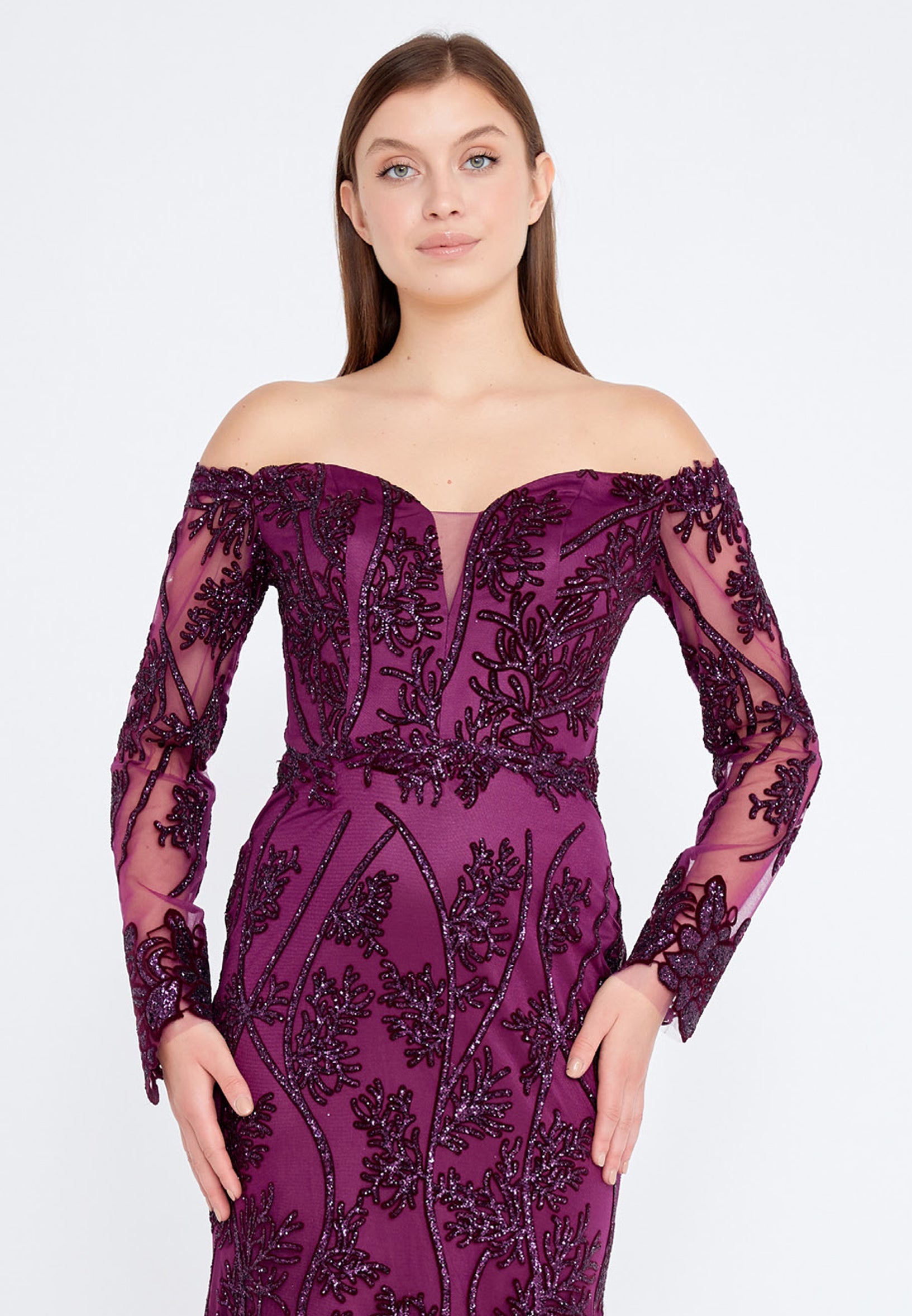 Off Shoulder Maxi Tulle Mermaid Regular Evening Dress rmn3090