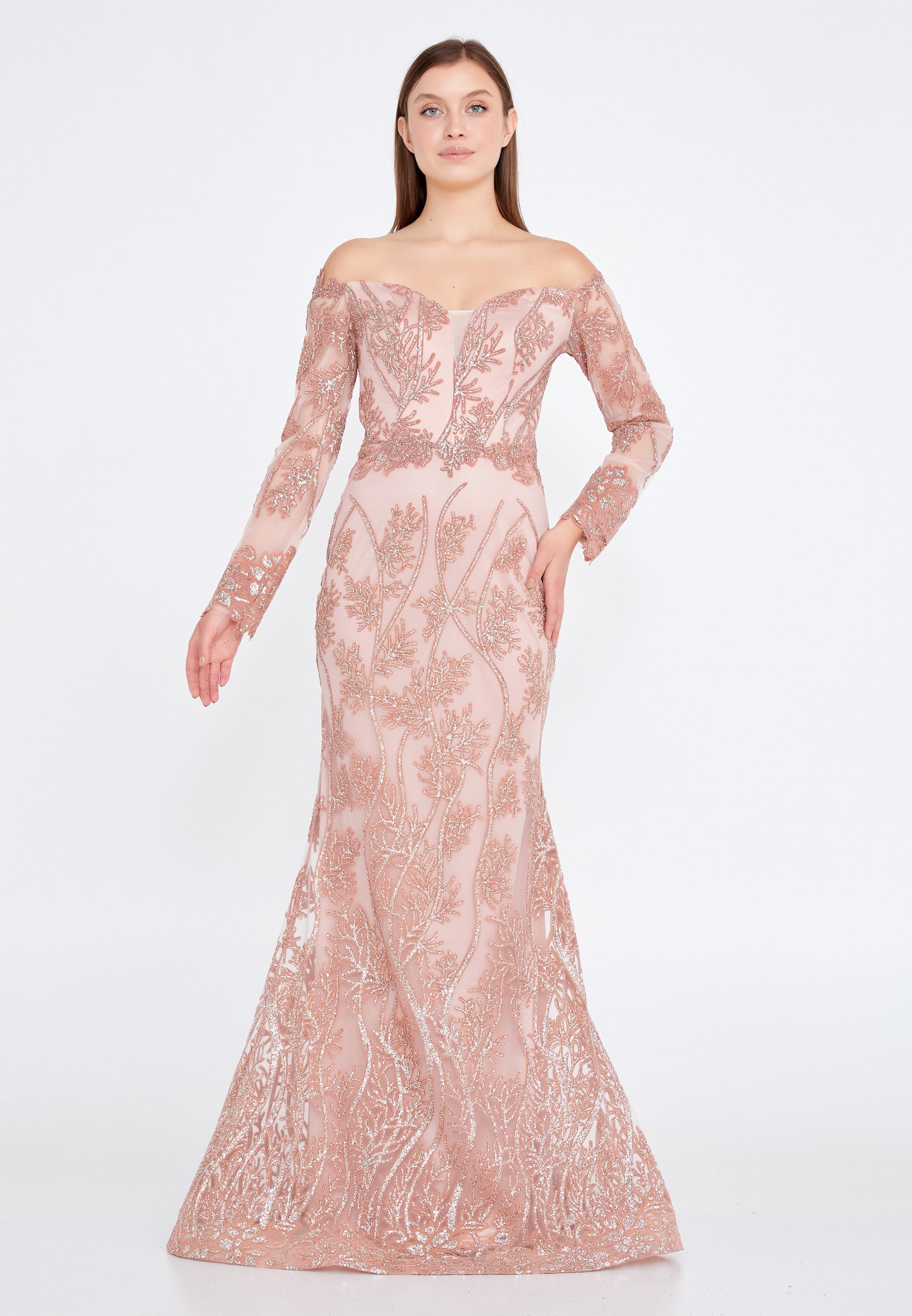 Off Shoulder Maxi Tulle Mermaid Regular Evening Dress rmn3090