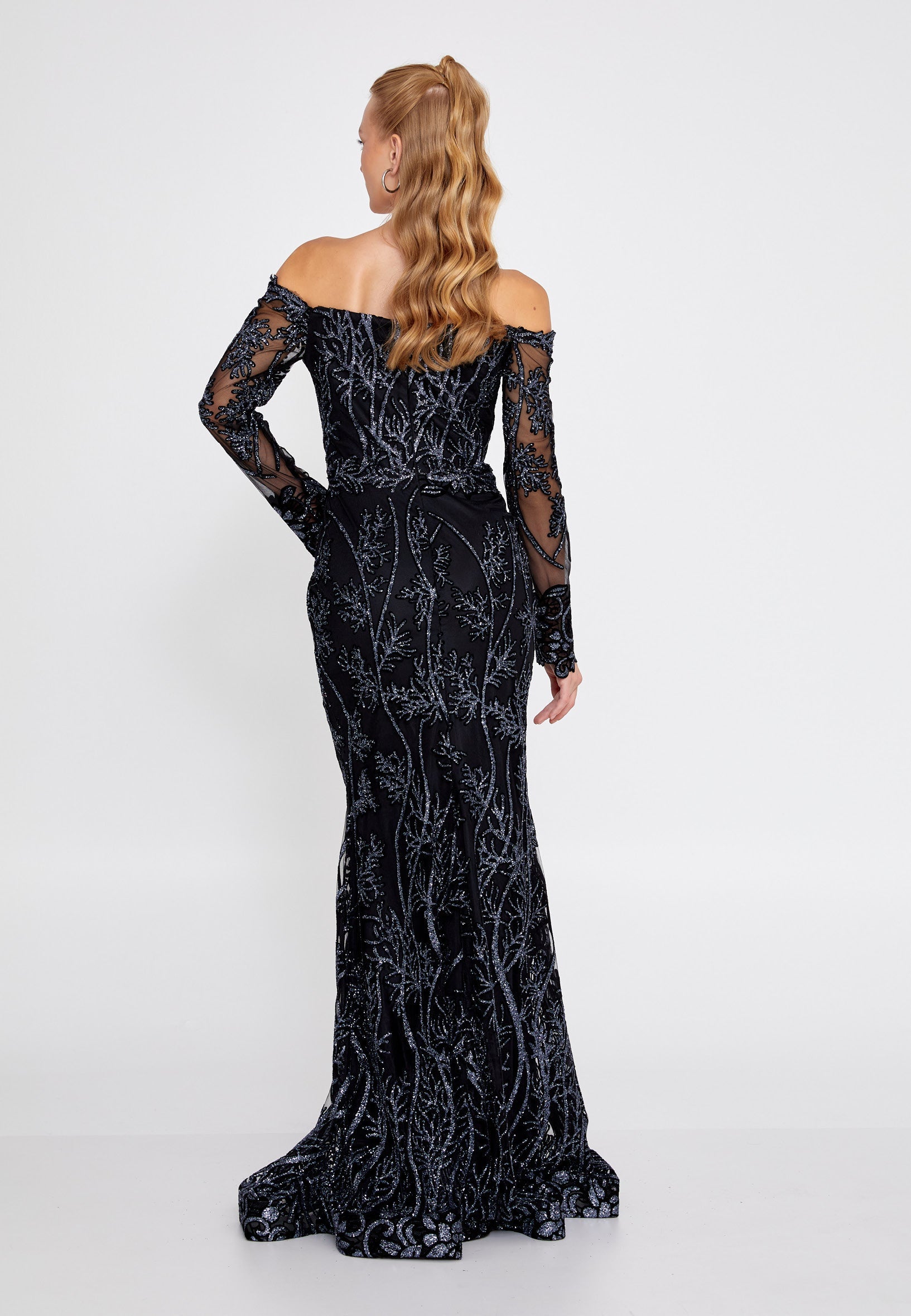 Off Shoulder Maxi Tulle Mermaid Regular Evening Dress rmn3090