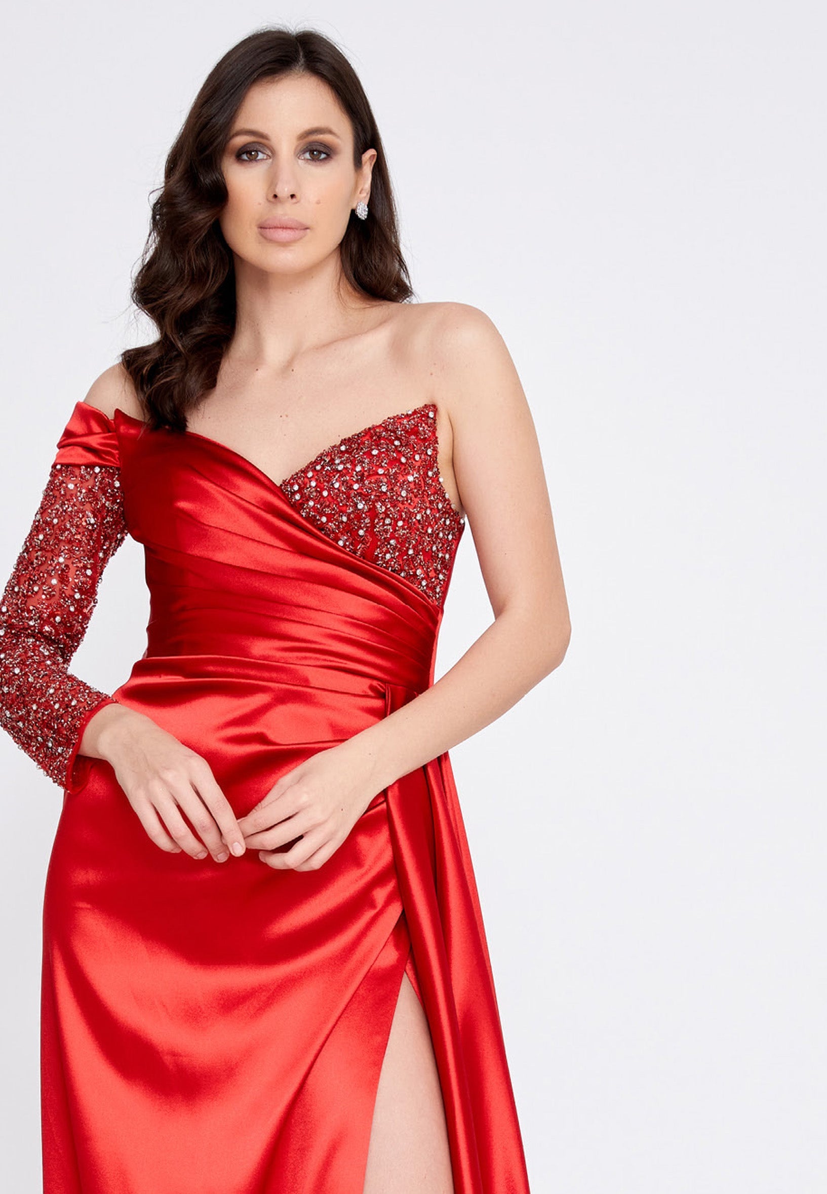 One Shoulder Maxi Satin Column Regular Wedding Guest Dress aln1501