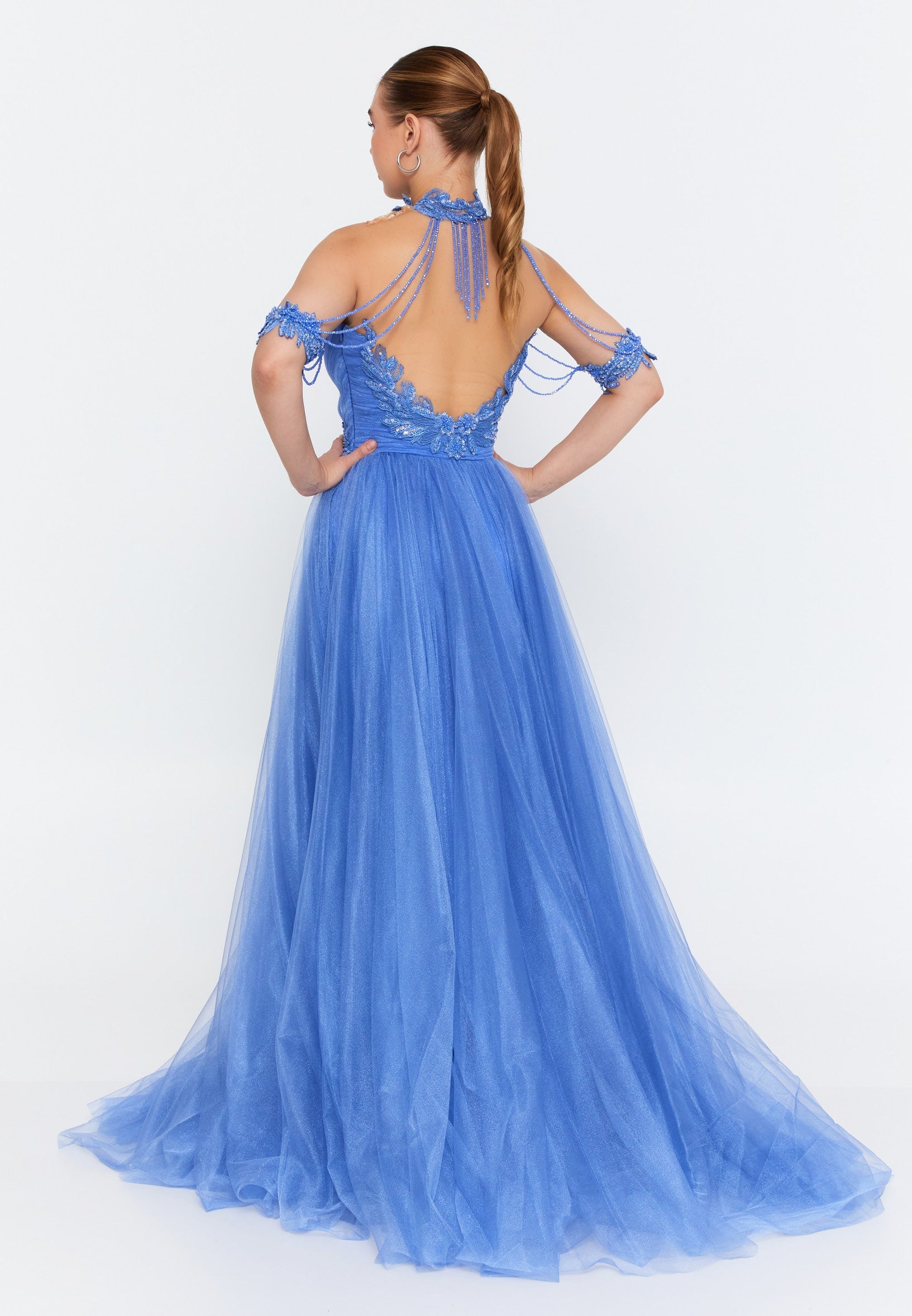 Sleeveless Maxi Tulle A - Line Regular Prom Dress omn667