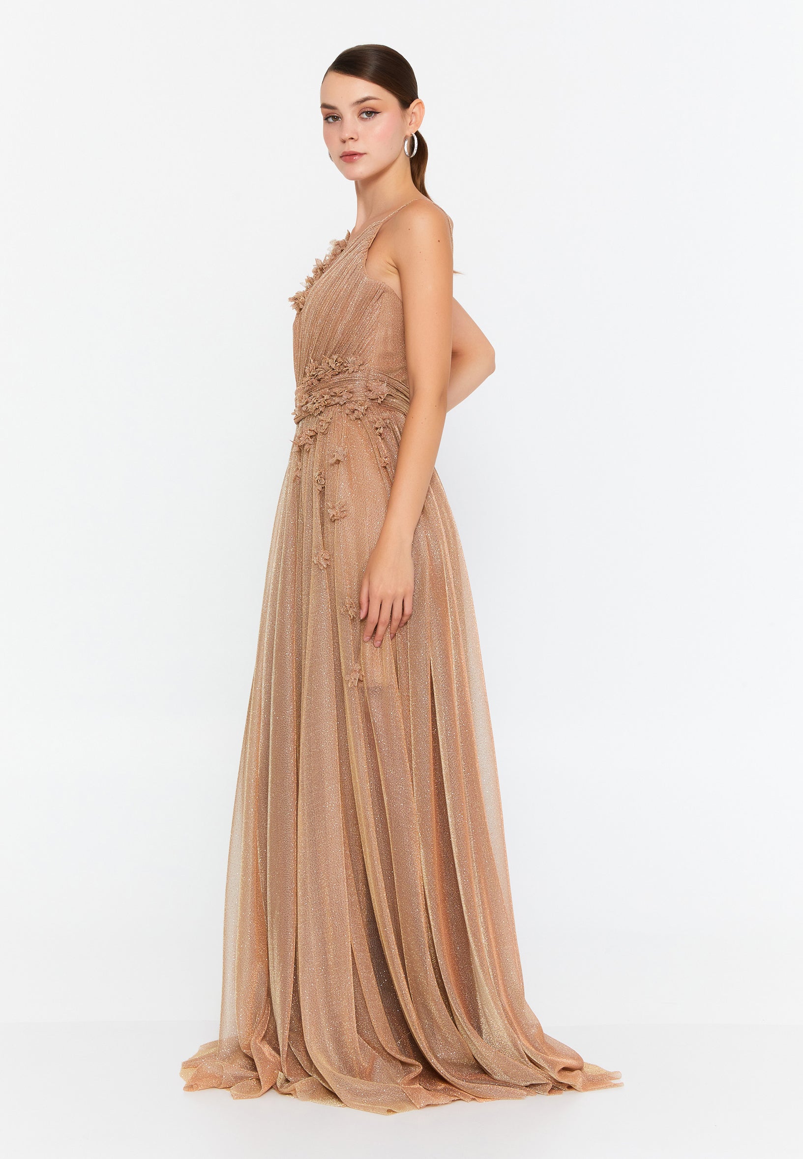 Sleeveless Maxi Tulle Column Regular Wedding Guest Dress prl047