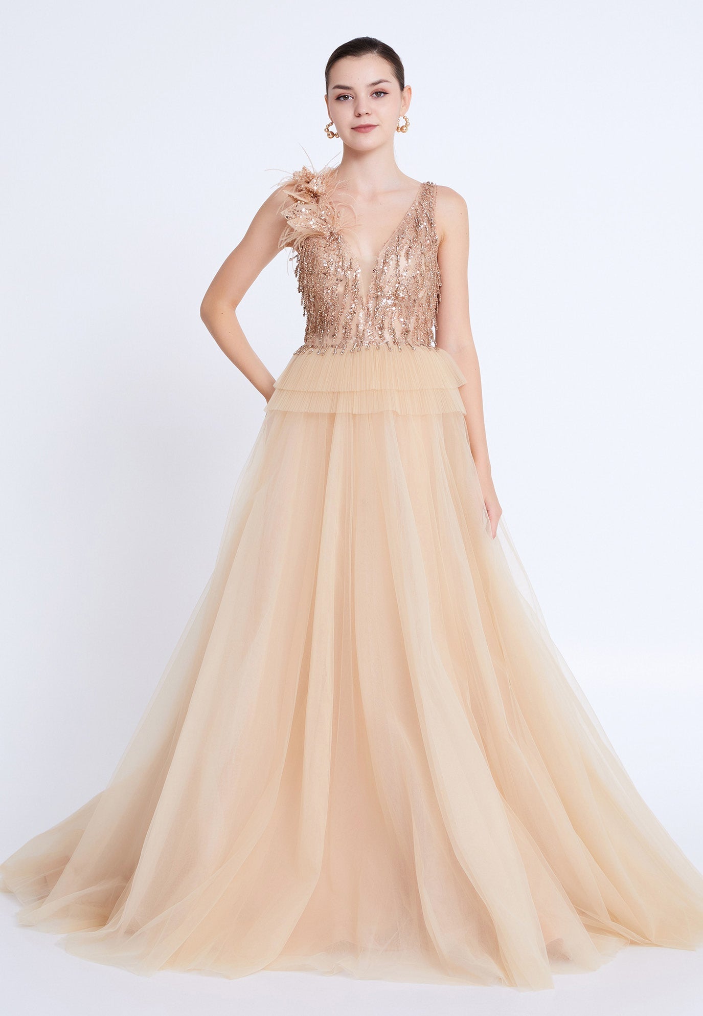 Sleeveless Maxi Tulle A - Line Regular Prom Dress aln1881