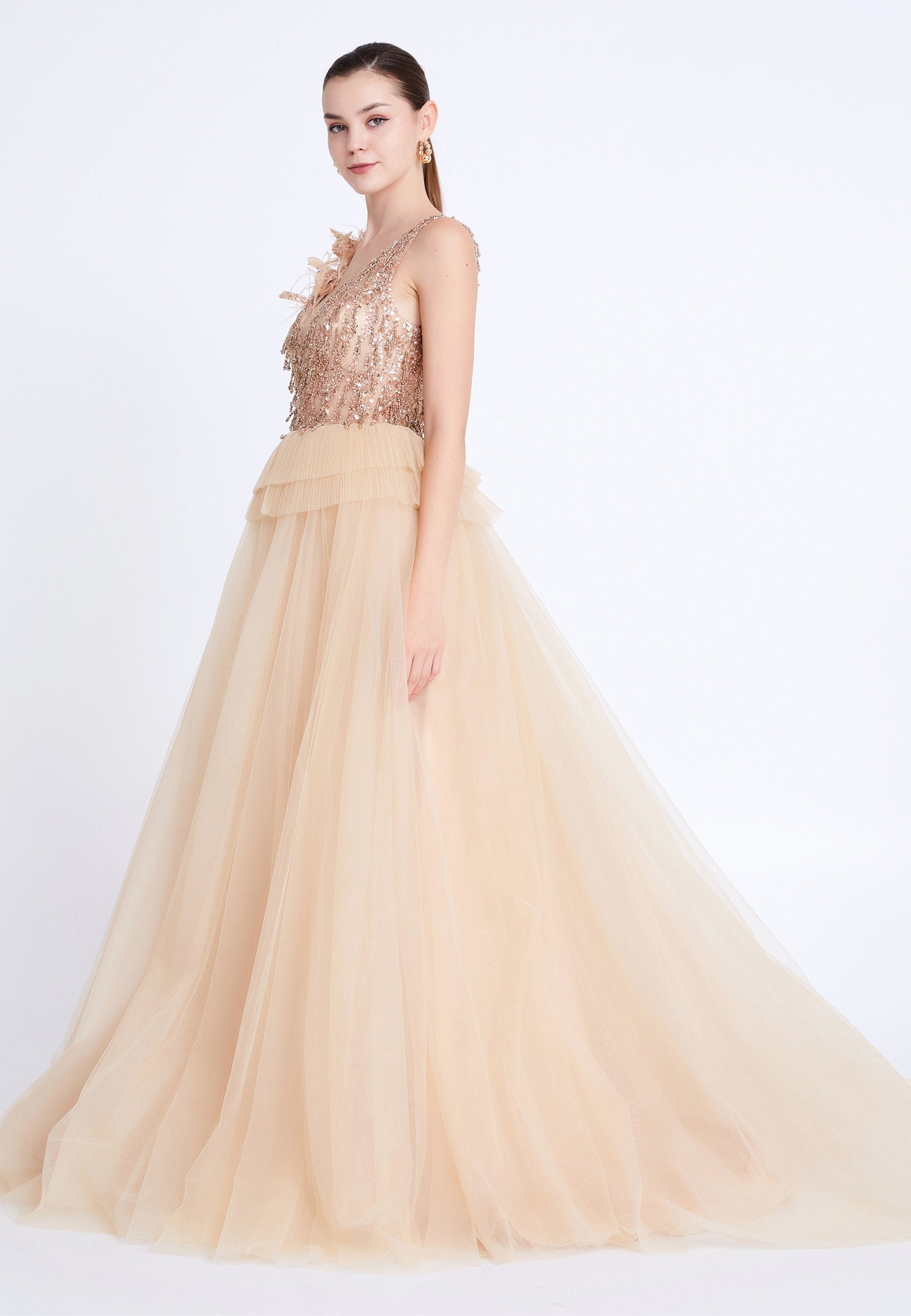 Sleeveless Maxi Tulle A - Line Regular Prom Dress aln1881