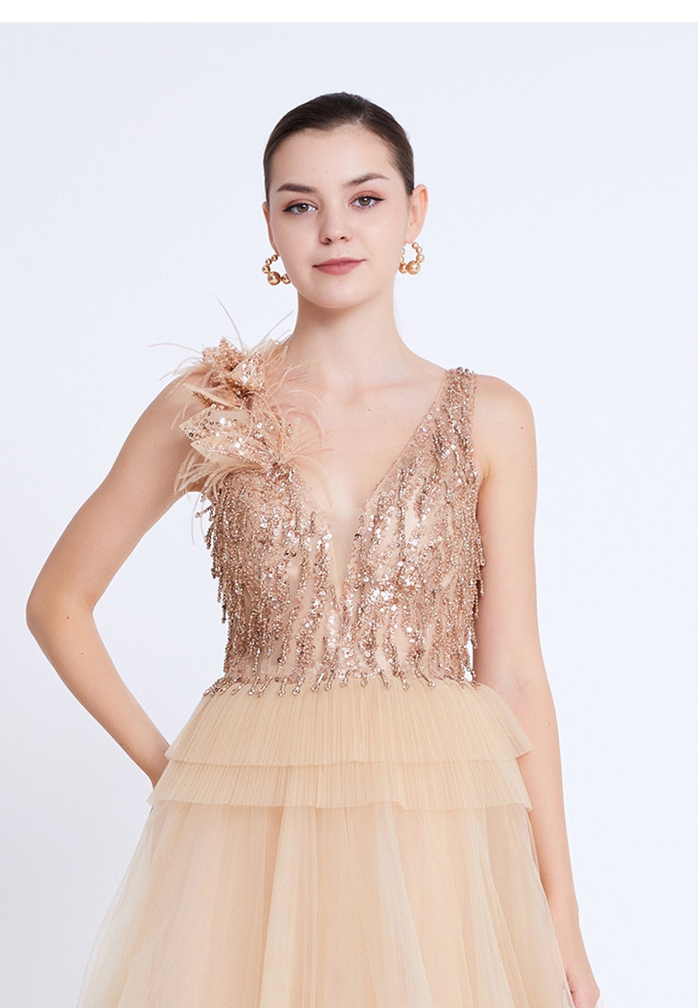Sleeveless Maxi Tulle A - Line Regular Prom Dress aln1881